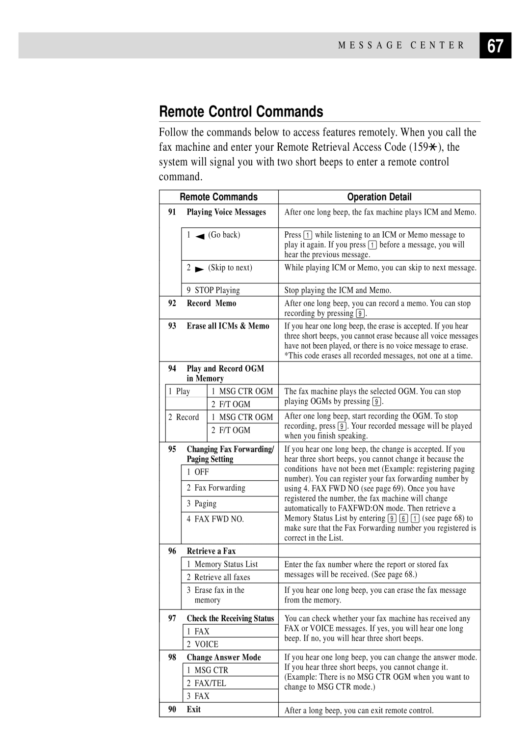 Brother FAX 355MC, FAX 375MC owner manual Remote Control Commands, Remote Commands 