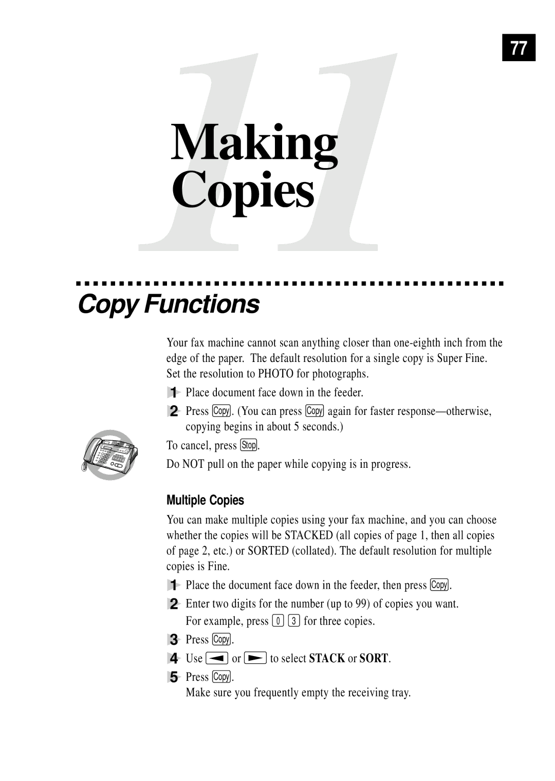 Brother FAX 355MC, FAX 375MC owner manual Copy Functions, Multiple Copies 