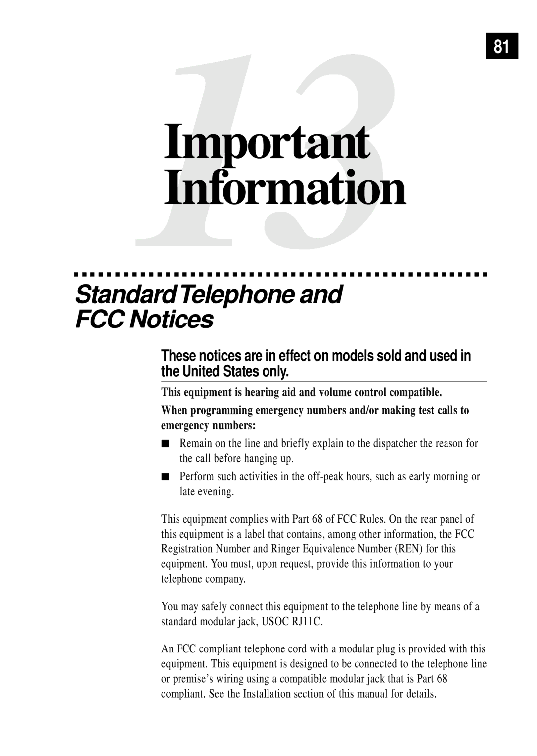 Brother FAX 355MC, FAX 375MC owner manual StandardTelephone FCC Notices 