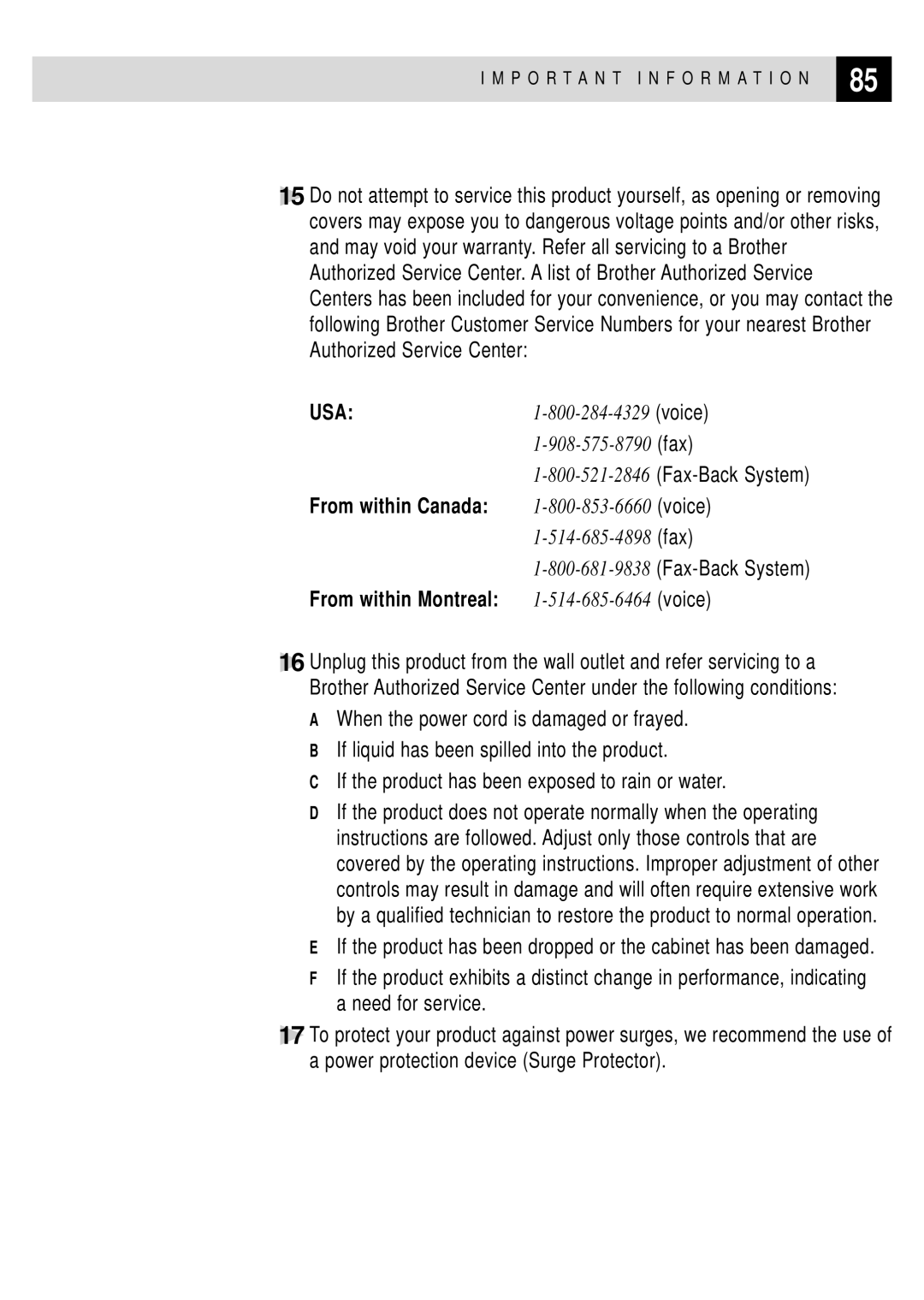 Brother FAX 355MC, FAX 375MC owner manual From within Montreal 