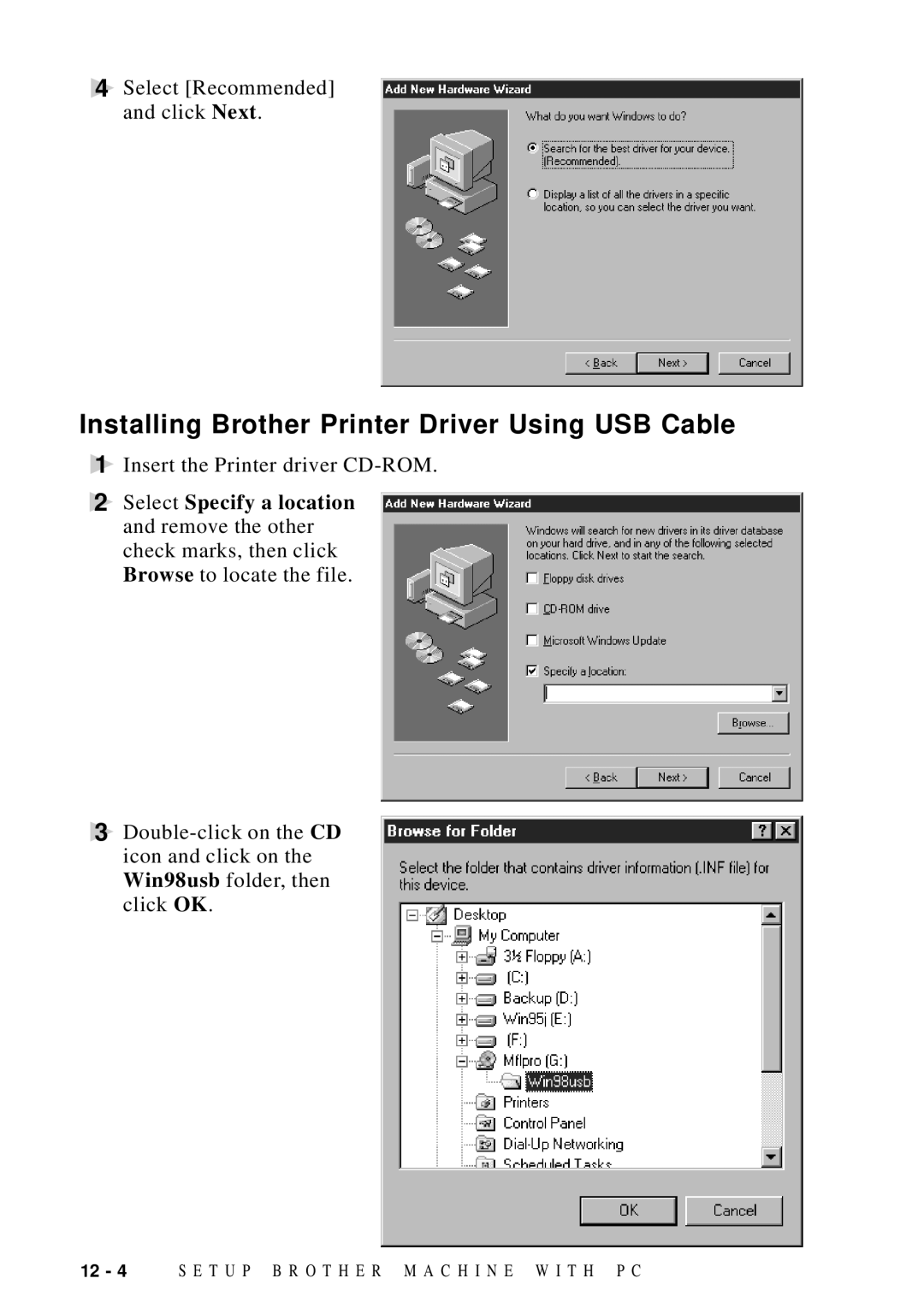 Brother FAX 4750 manual Installing Brother Printer Driver Using USB Cable 