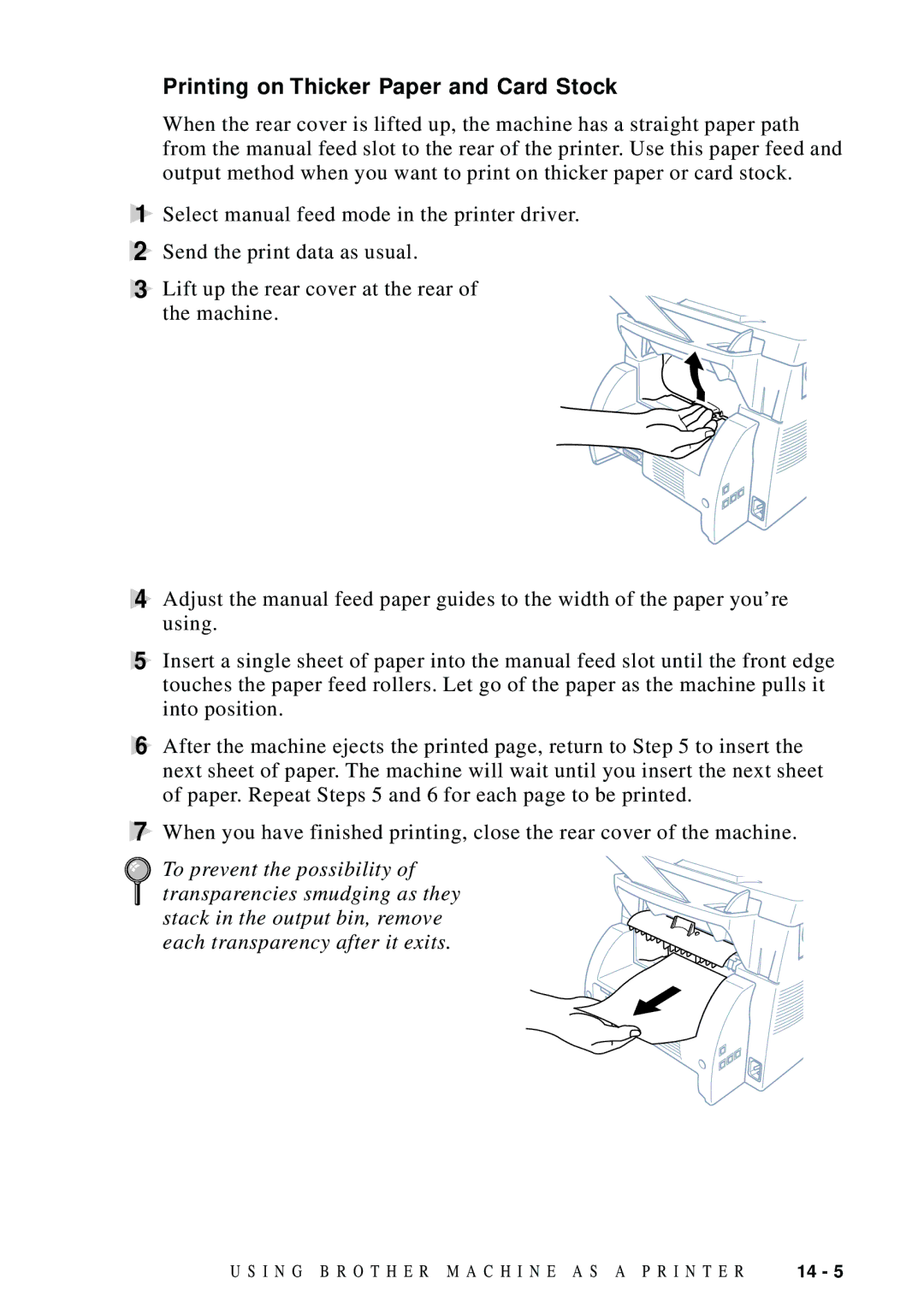 Brother FAX 4750 manual Printing on Thicker Paper and Card Stock 