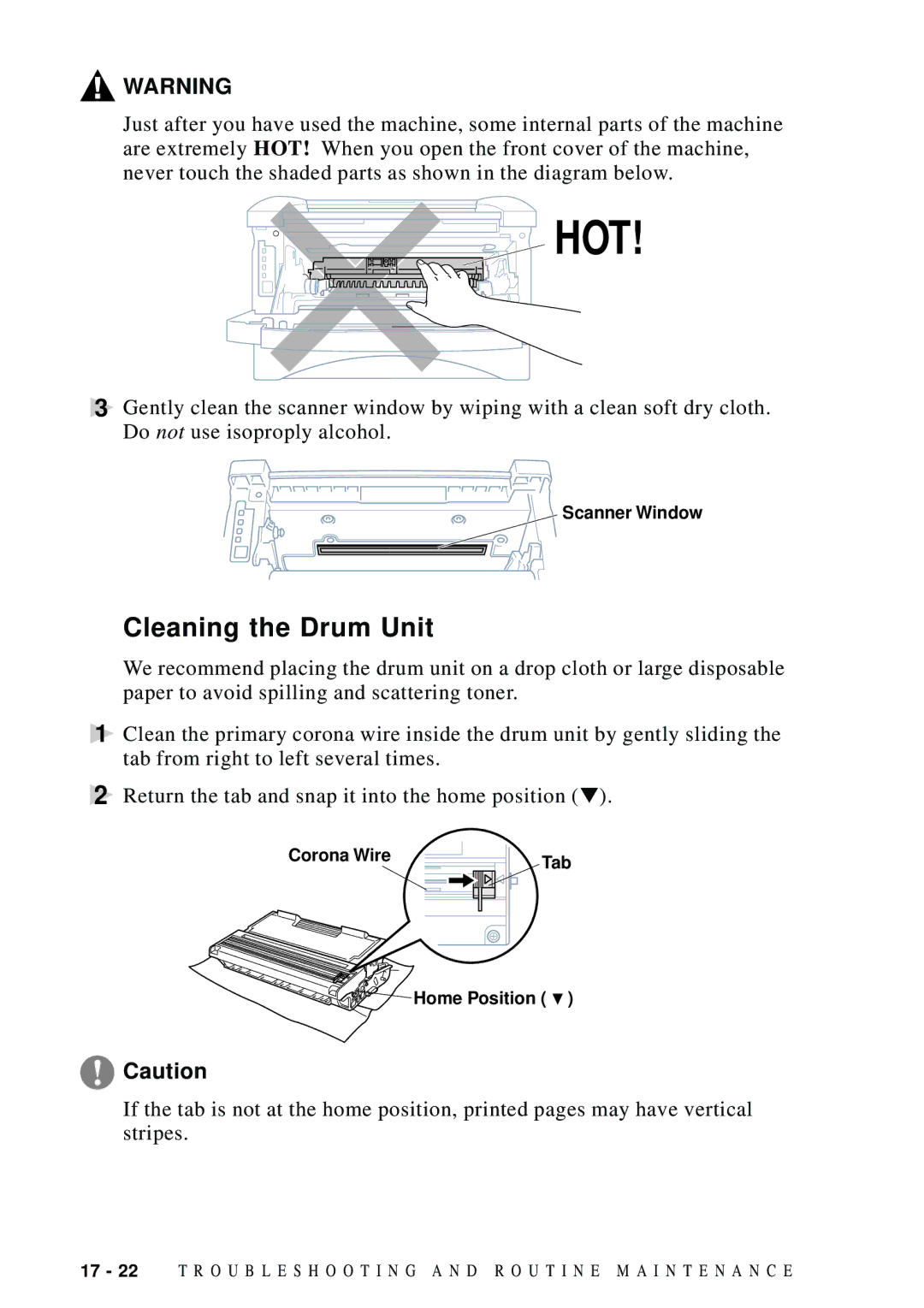 Brother FAX 4750 manual Hot, Cleaning the Drum Unit 