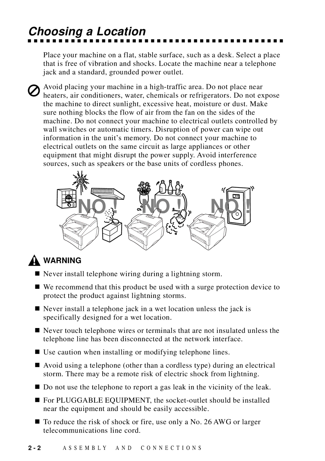 Brother FAX 4750 manual No ! no ! no, Choosing a Location 