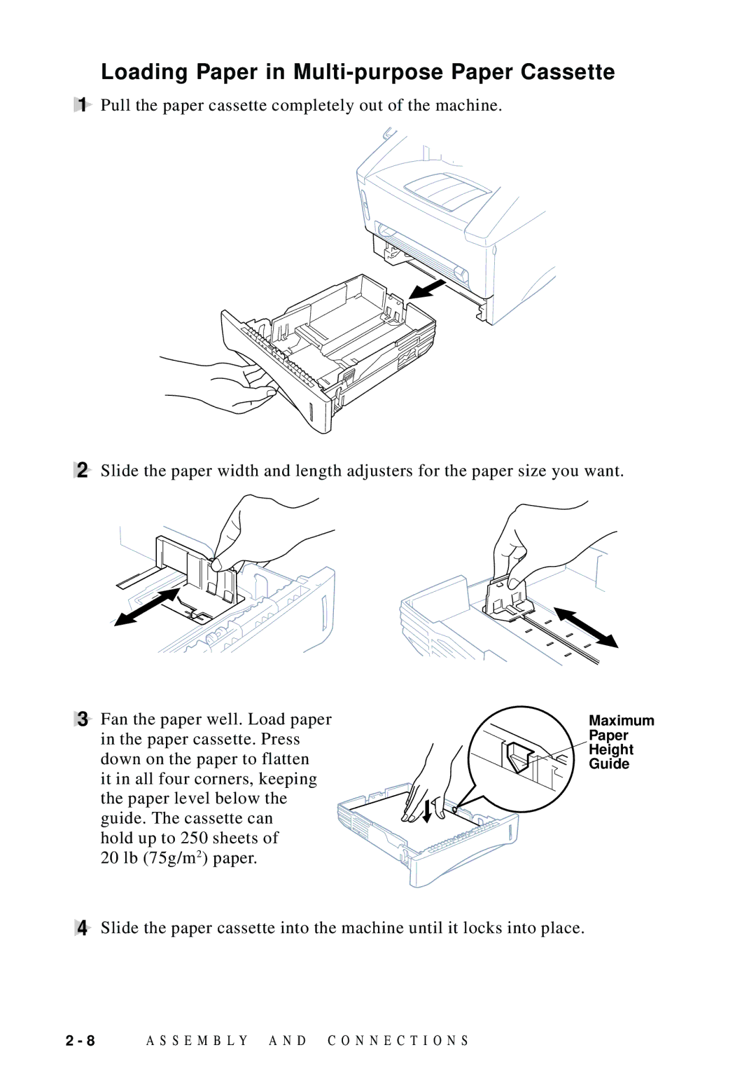 Brother FAX 4750 manual Loading Paper in Multi-purpose Paper Cassette 