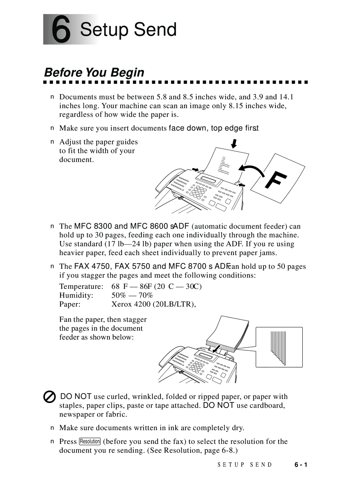 Brother FAX 4750 manual Setup Send, Before You Begin 