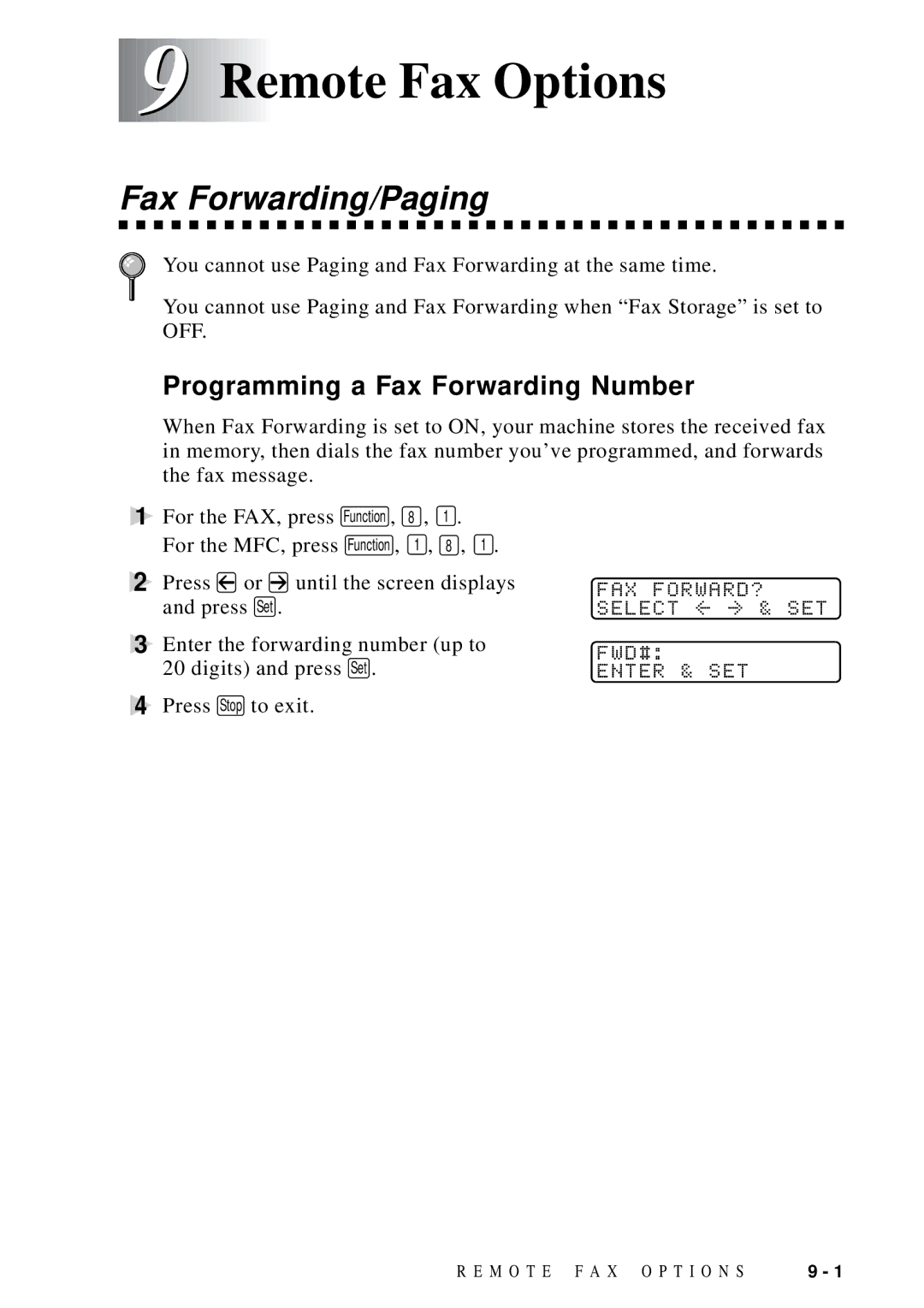 Brother FAX 4750 manual Remote Fax Options, Fax Forwarding/Paging, Programming a Fax Forwarding Number 