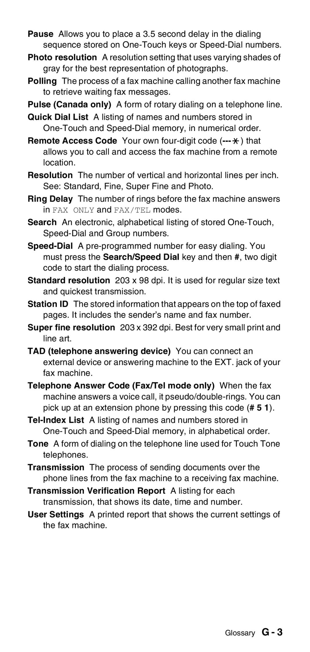 Brother FAX-575 manual Glossary G 