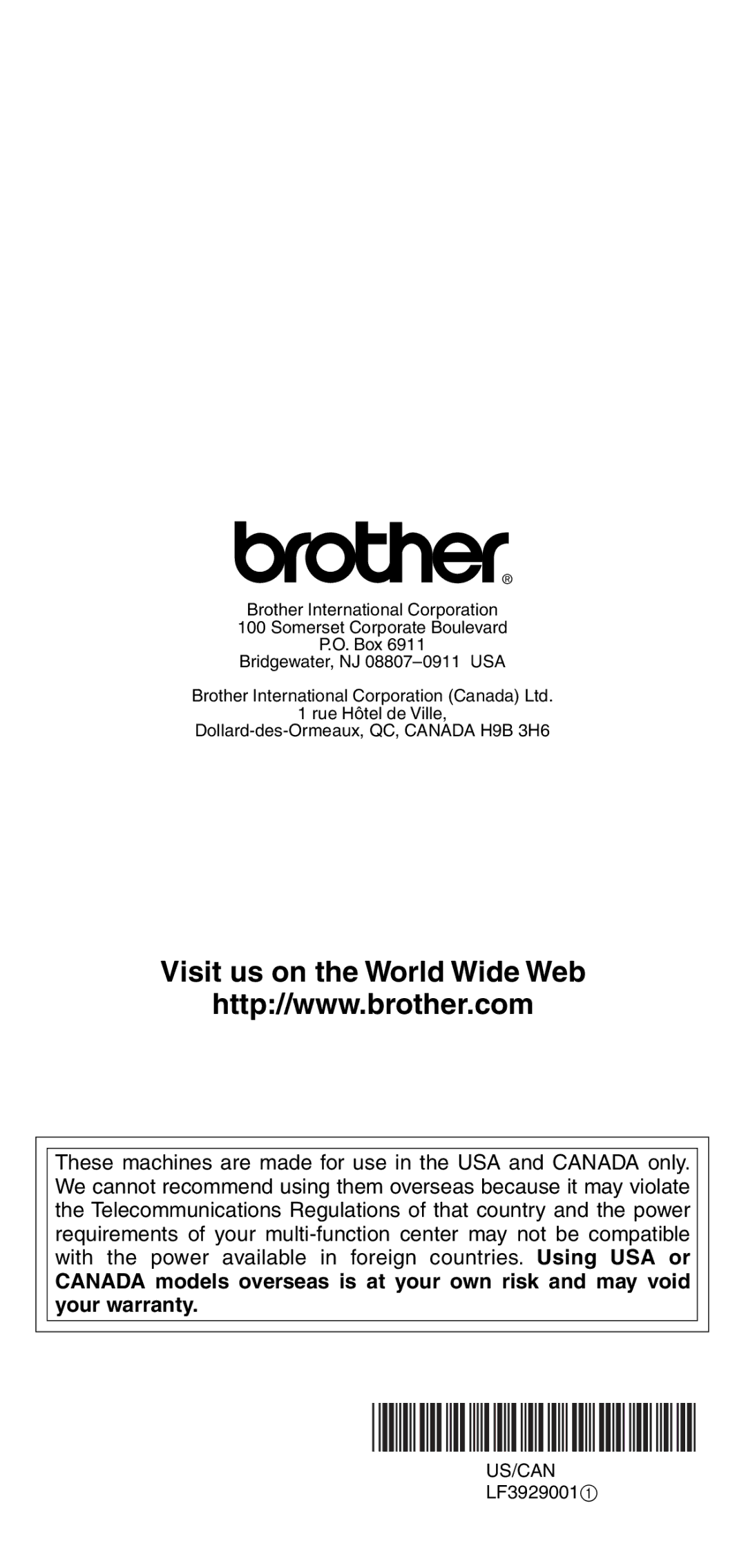 Brother FAX-575 manual Visit us on the World Wide Web 