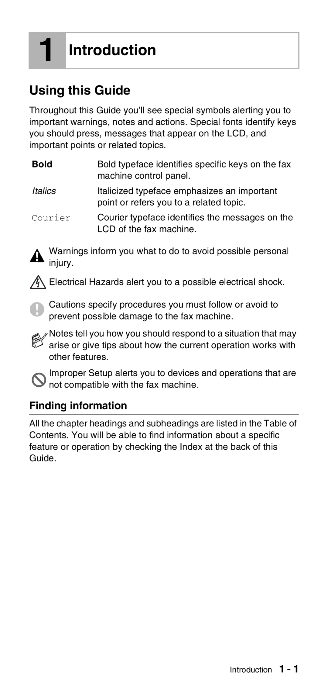 Brother FAX-575 manual Introduction, Using this Guide, Finding information, Bold 