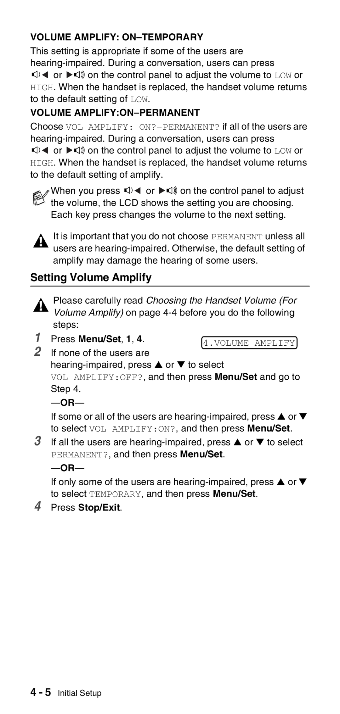 Brother FAX-575 manual Setting Volume Amplify, VOL AMPLIFYOFF?, and then press Menu/Set and go to Step 