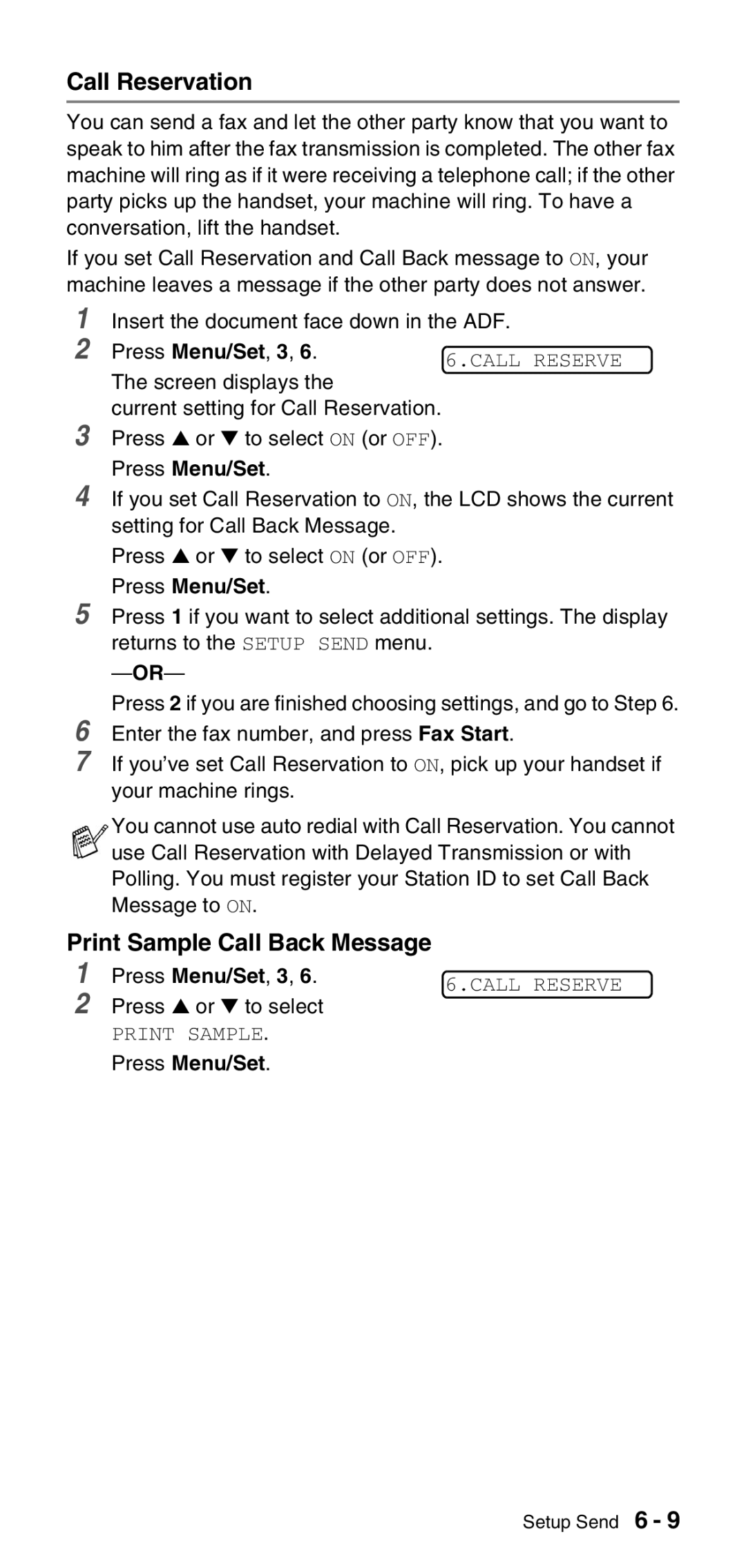 Brother FAX-575 manual Call Reservation, Screen displays 