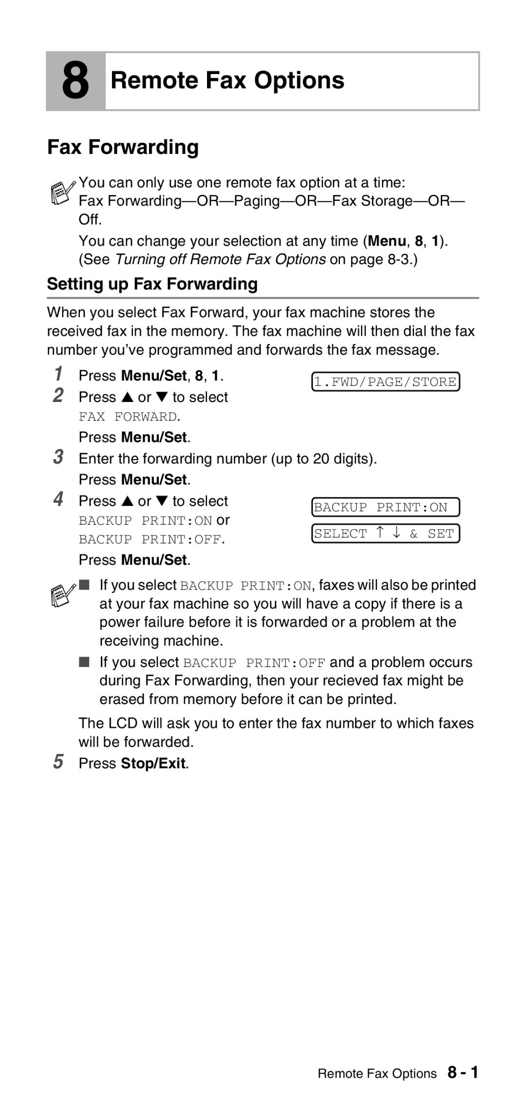 Brother FAX-575 manual Remote Fax Options, Setting up Fax Forwarding, Enter the forwarding number up to 20 digits 