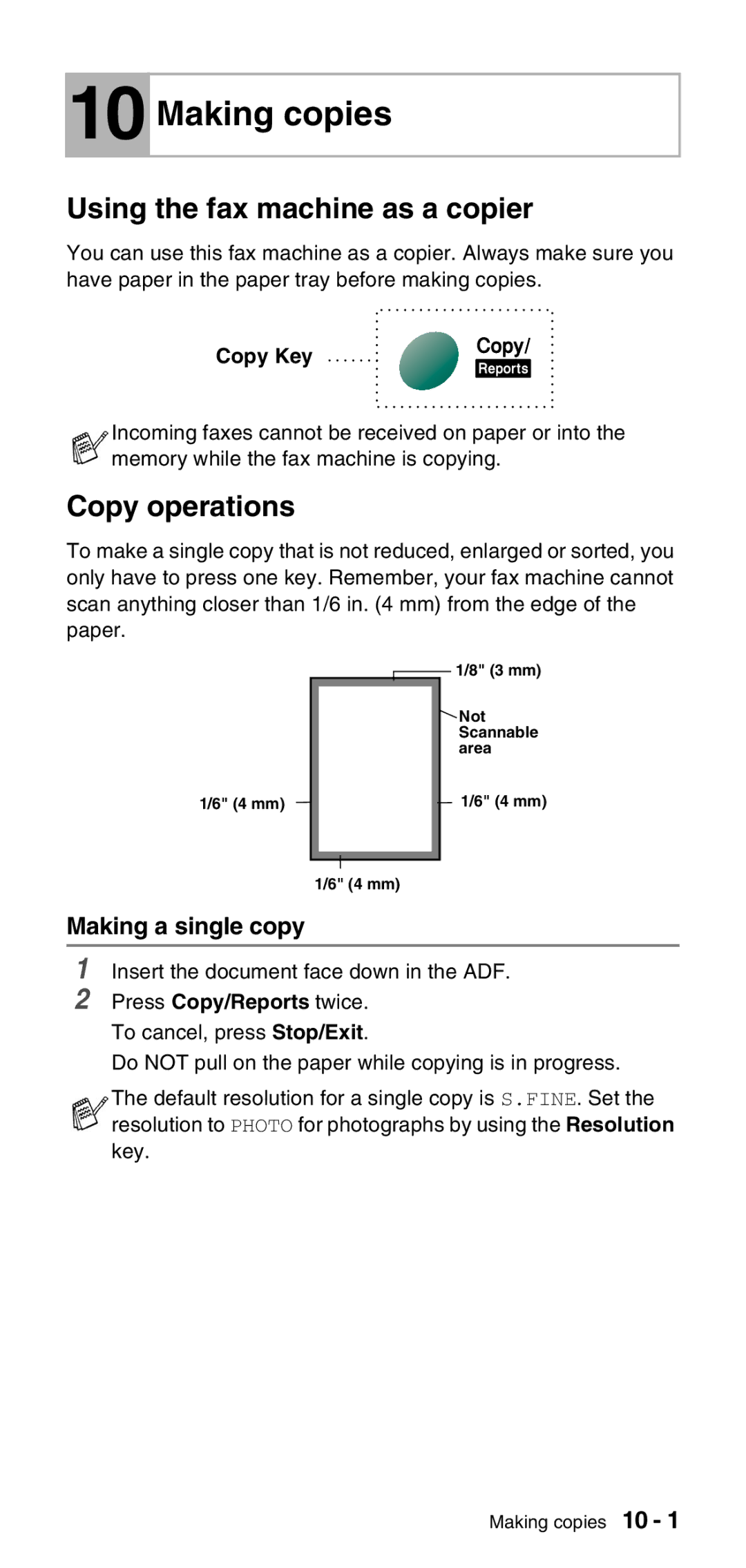 Brother FAX-575 manual Making copies, Using the fax machine as a copier, Copy operations, Making a single copy 