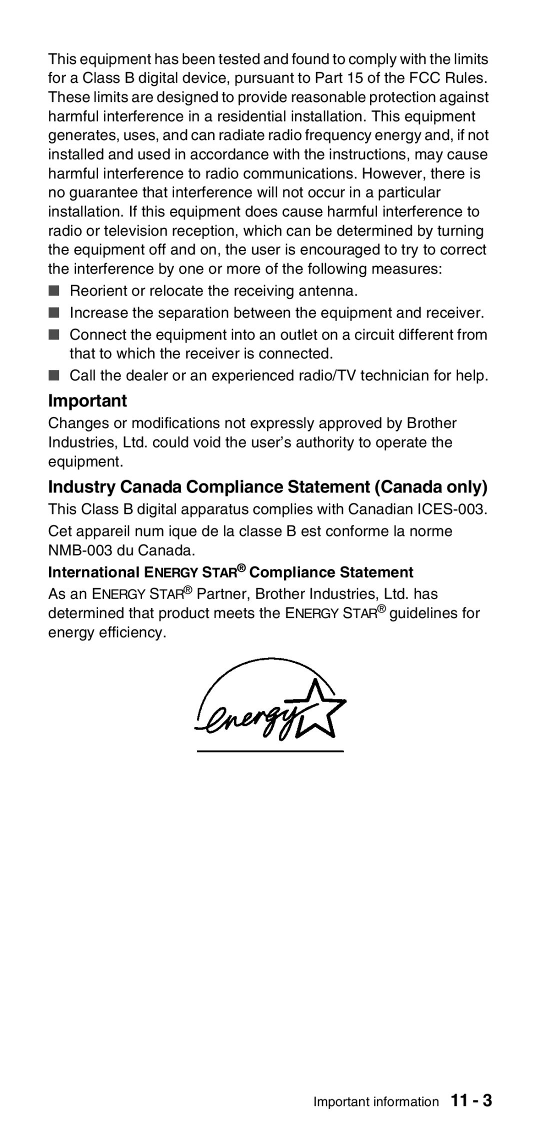 Brother FAX-575 manual Industry Canada Compliance Statement Canada only, International Energy Star Compliance Statement 