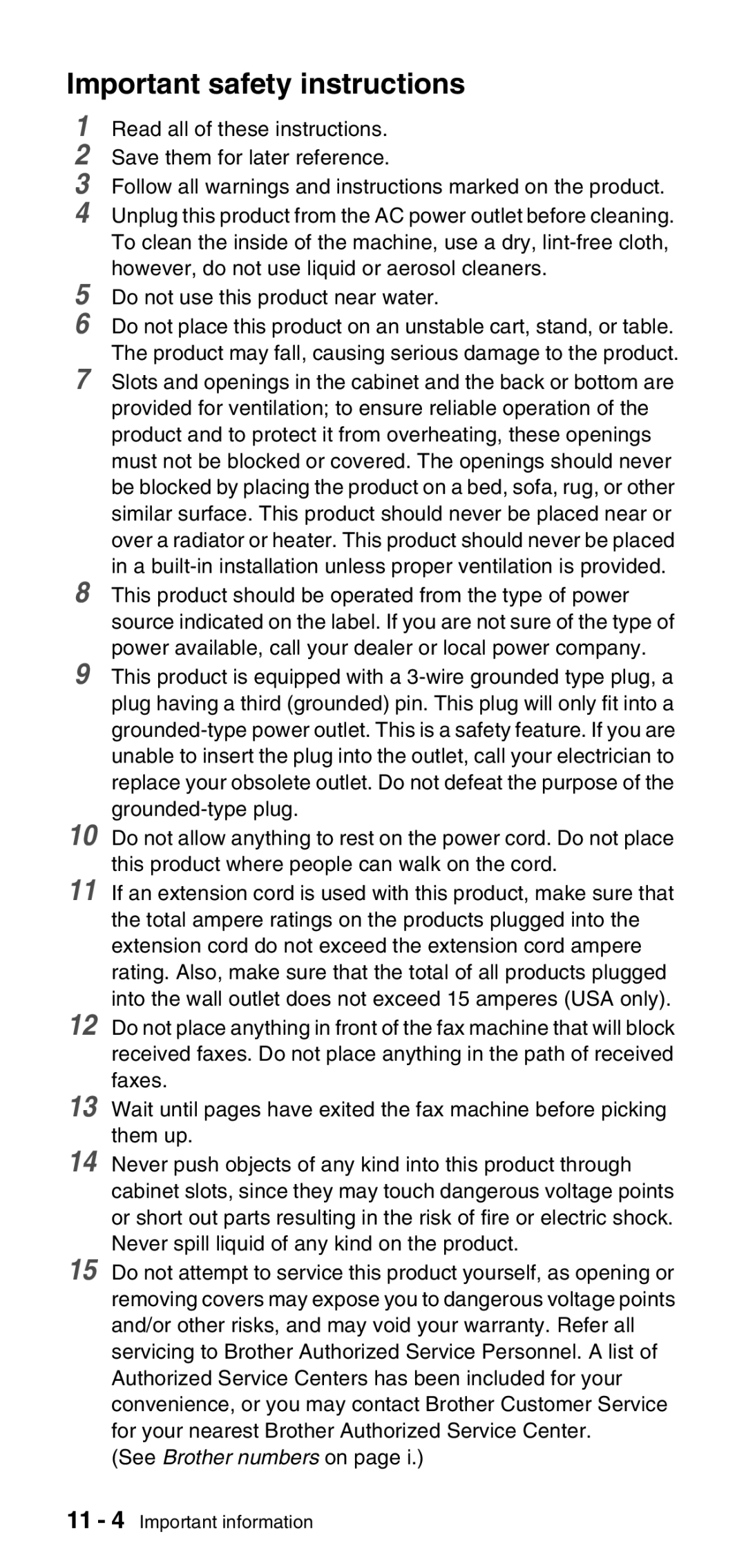 Brother FAX-575 manual Important safety instructions, See Brother numbers on 