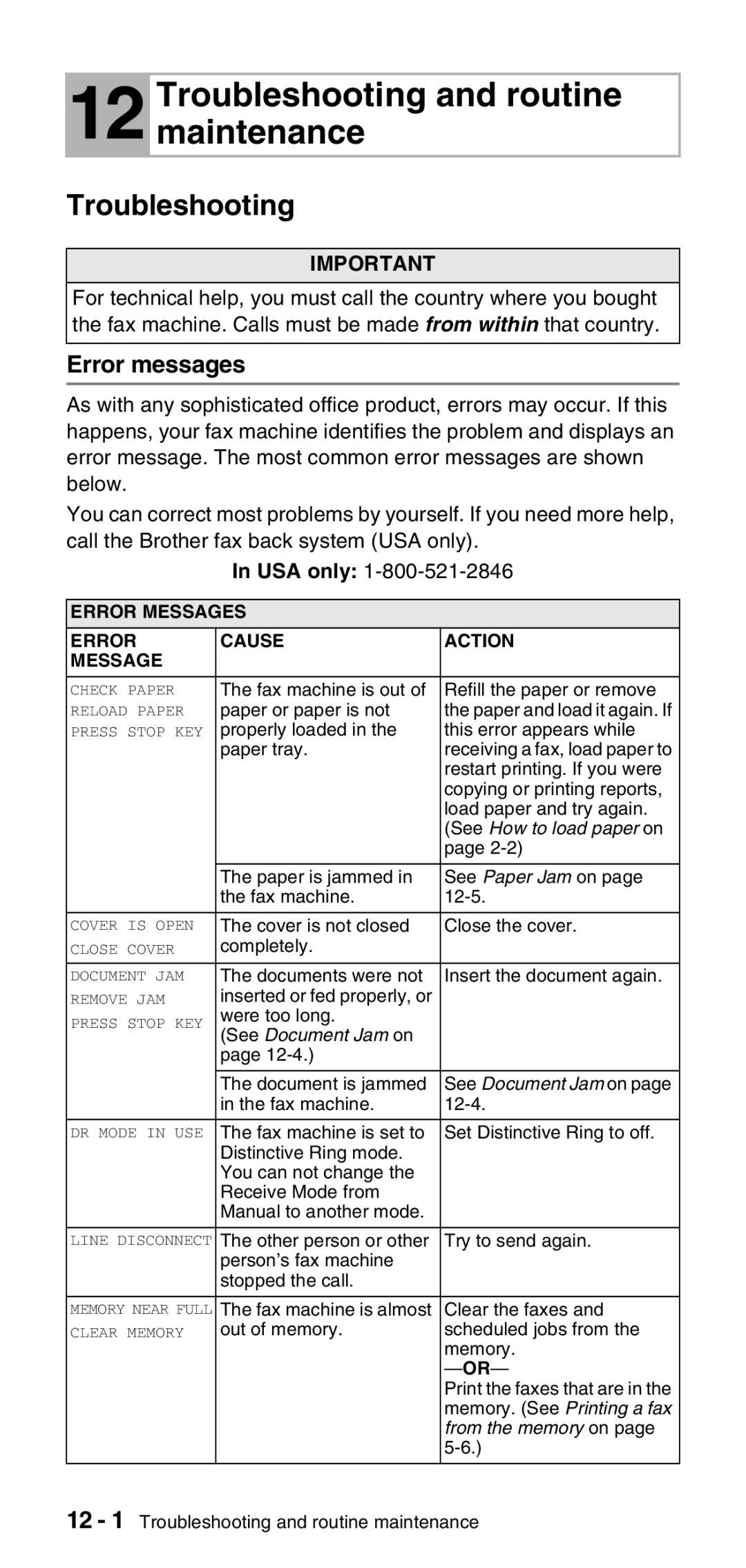 Brother FAX-575 manual Troubleshooting and routine maintenance, Error messages 