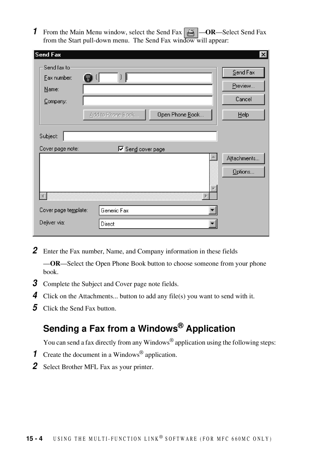 Brother FAX 580MC owner manual Sending a Fax from a Windows Application 