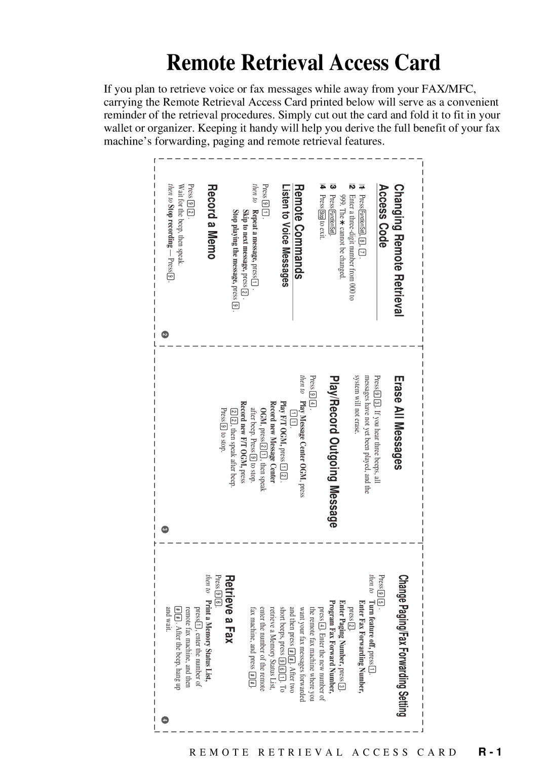 Brother FAX 580MC owner manual Remote Retrieval Access Card 