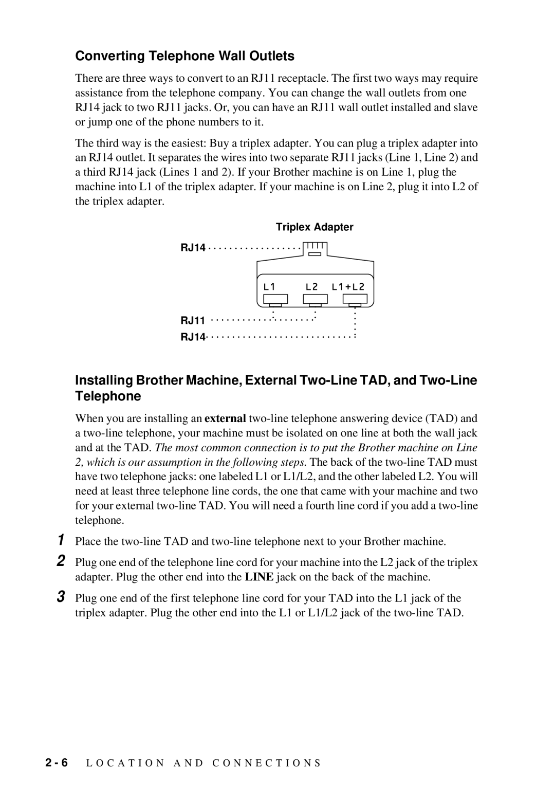 Brother FAX 580MC owner manual Converting Telephone Wall Outlets 