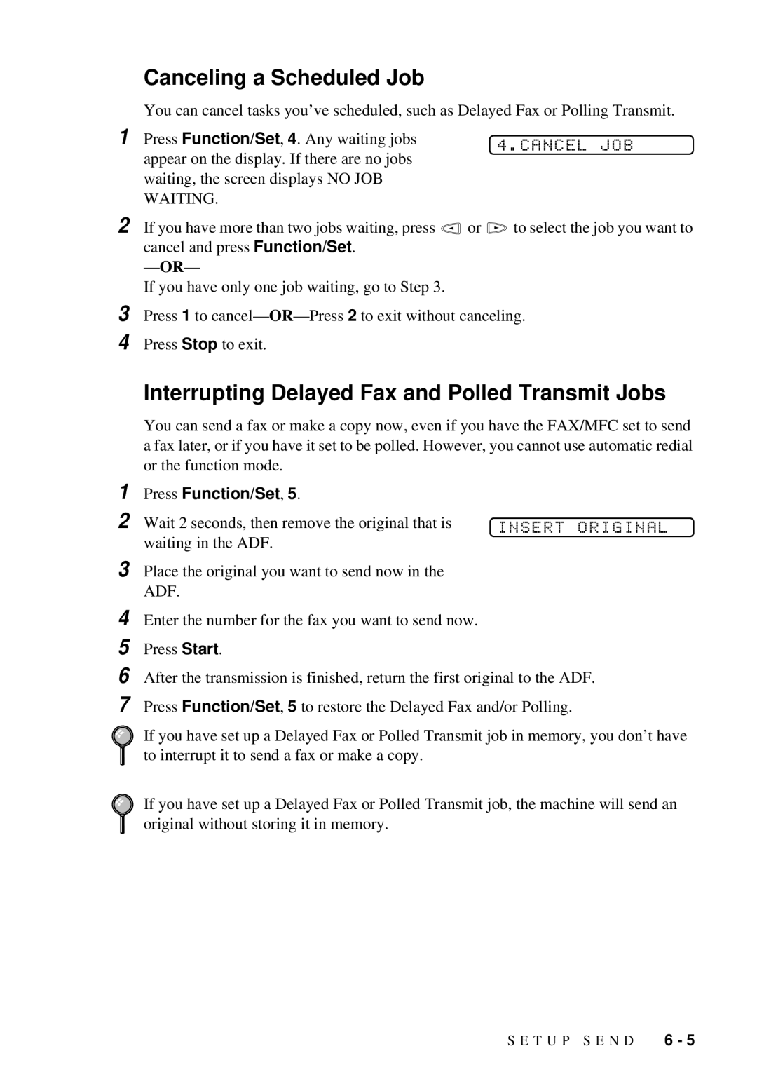 Brother FAX 580MC owner manual Canceling a Scheduled Job, Cancel JOB, Waiting 