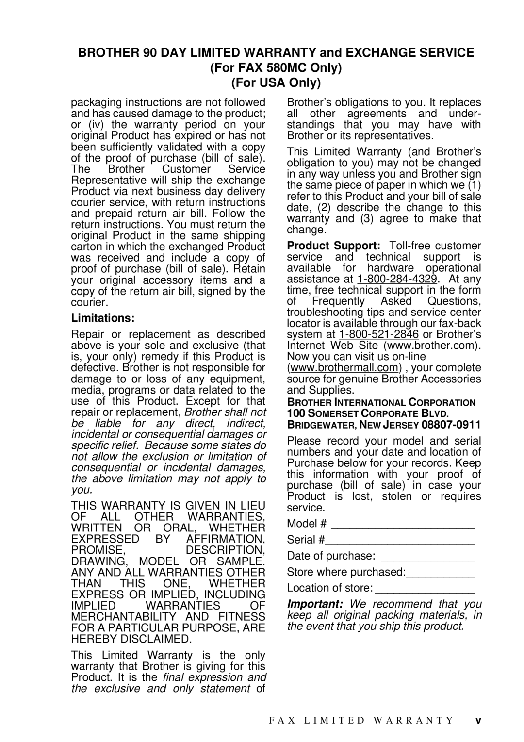 Brother FAX 580MC owner manual Limitations 