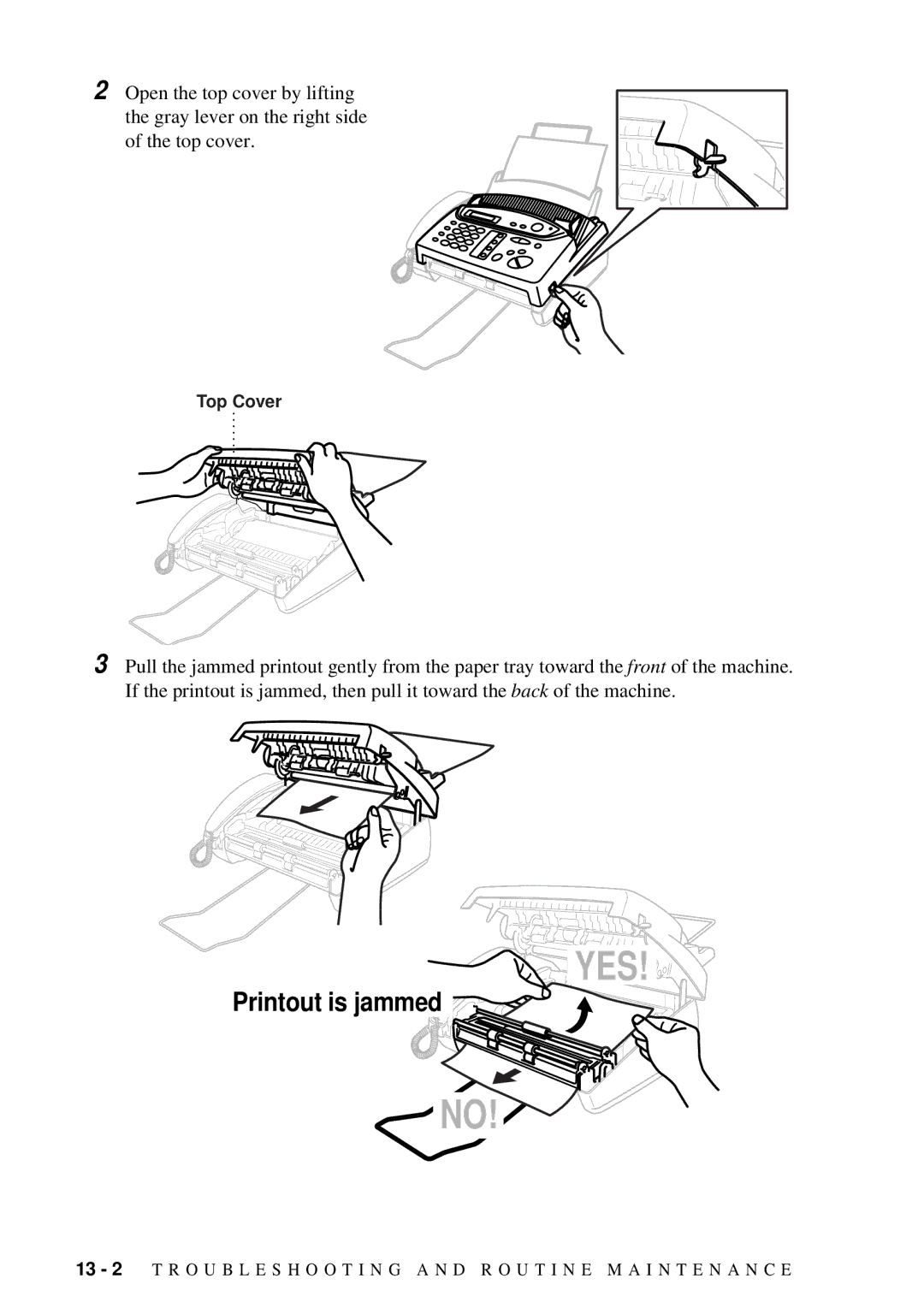 Brother FAX 580MC owner manual Yes, Printout is jammed 