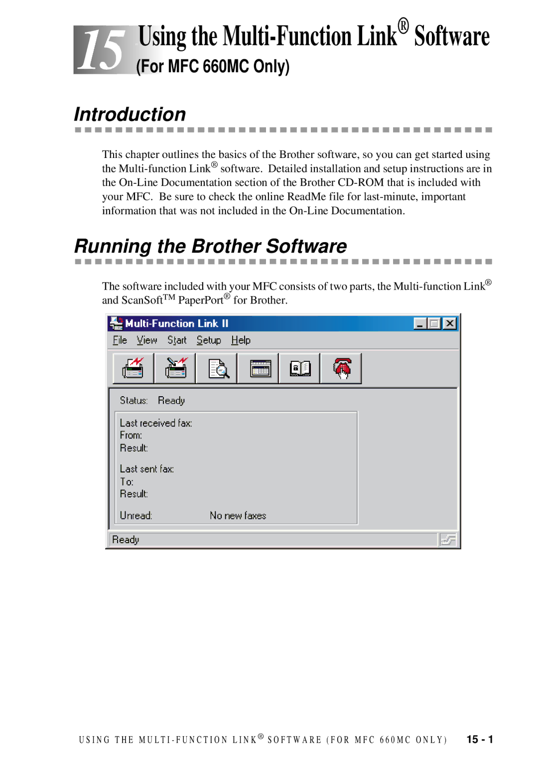 Brother FAX 580MC owner manual Introduction, Running the Brother Software 