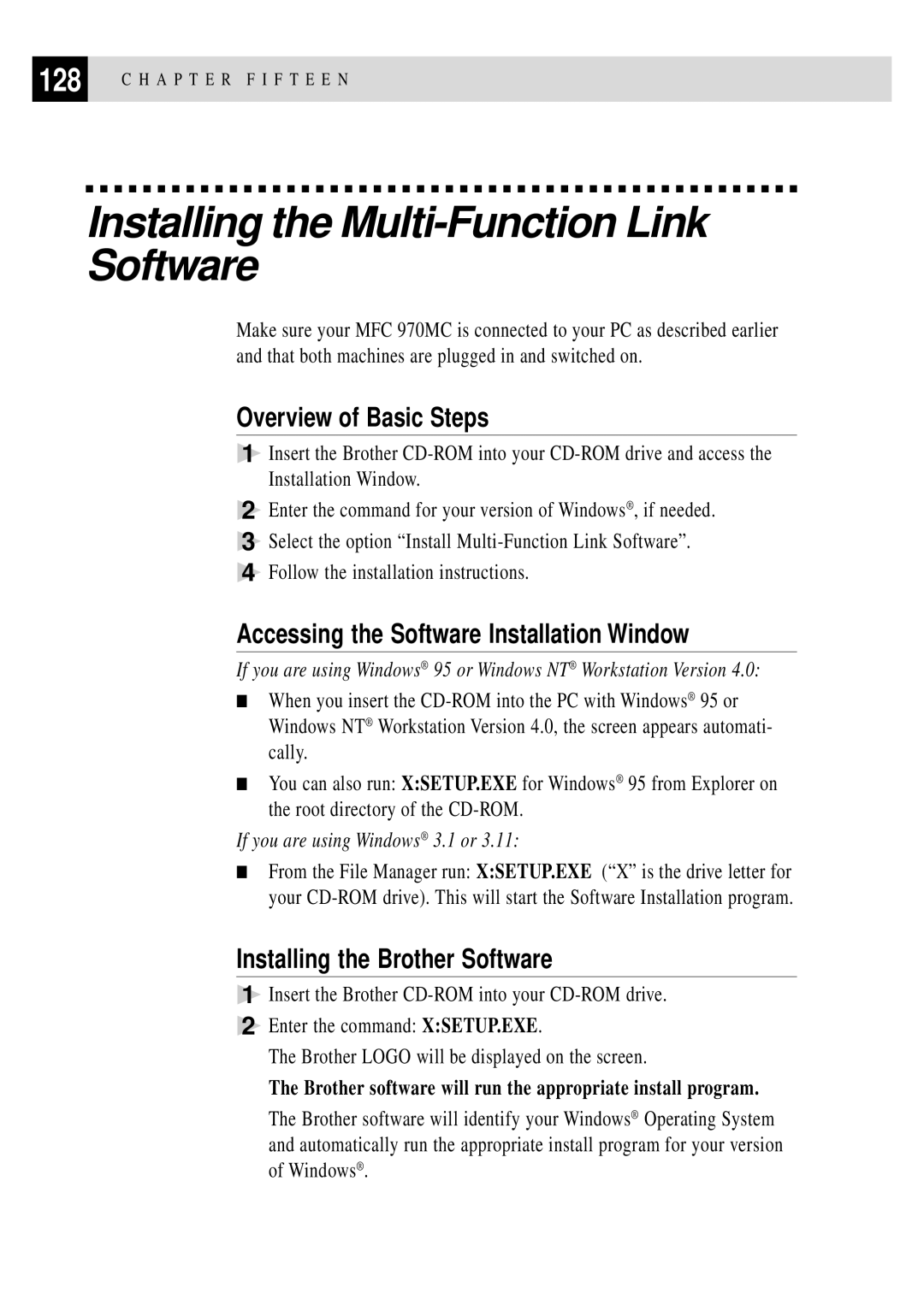 Brother FAX 750 Installing the Multi-Function Link Software, Overview of Basic Steps, Installing the Brother Software 