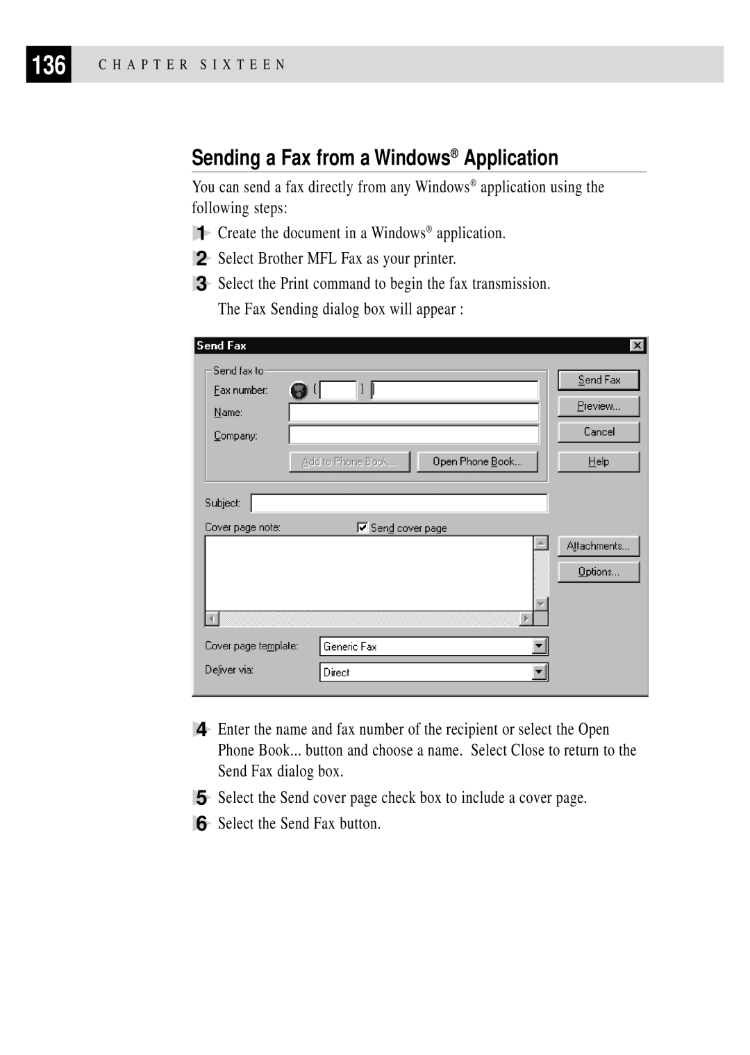 Brother FAX 750, FAX 770, FAX 870MC, MFC 970MC owner manual Sending a Fax from a Windows Application 