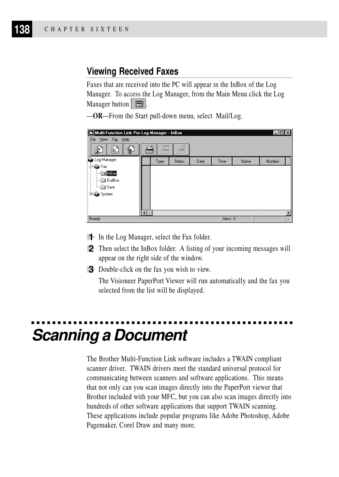 Brother FAX 770, FAX 870MC, FAX 750, MFC 970MC owner manual Scanning a Document, Viewing Received Faxes 