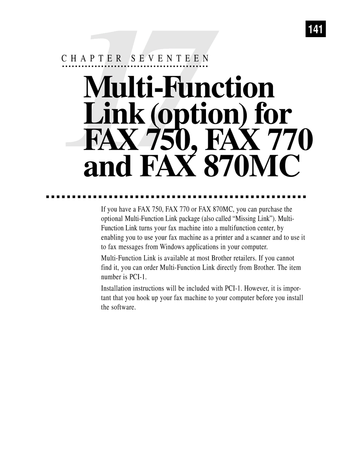 Brother MFC 970MC owner manual Link option for FAX 750, FAX 770 and FAX 870MC 