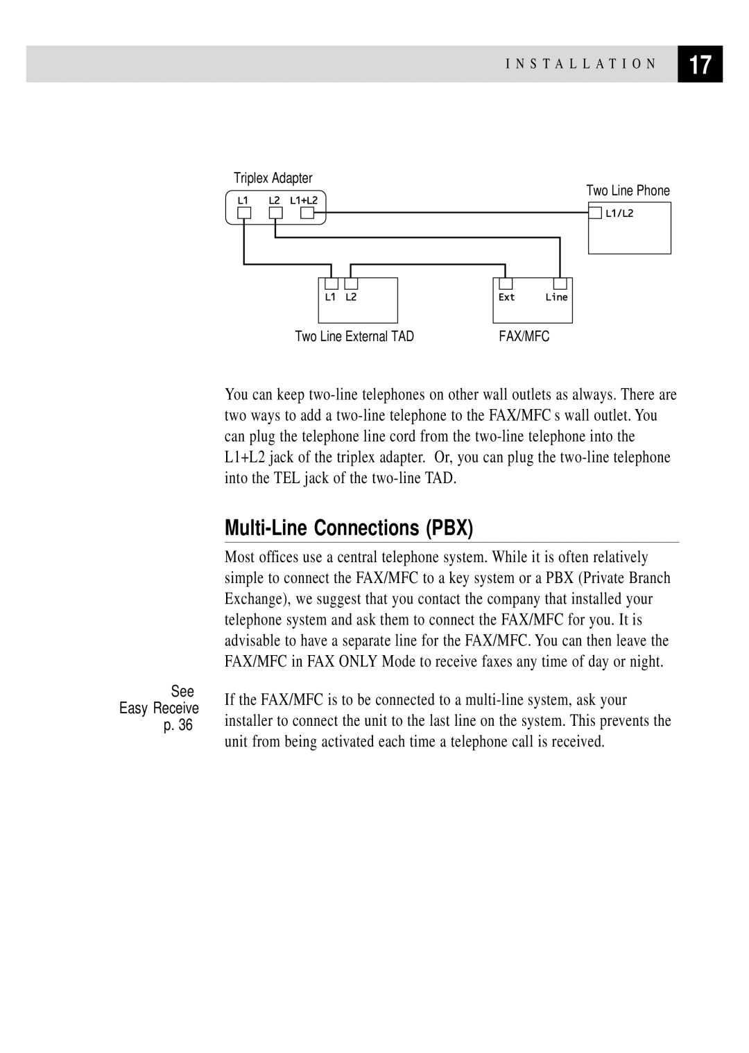 Brother MFC 970MC, FAX 770, FAX 870MC, FAX 750 owner manual Multi-Line Connections PBX 