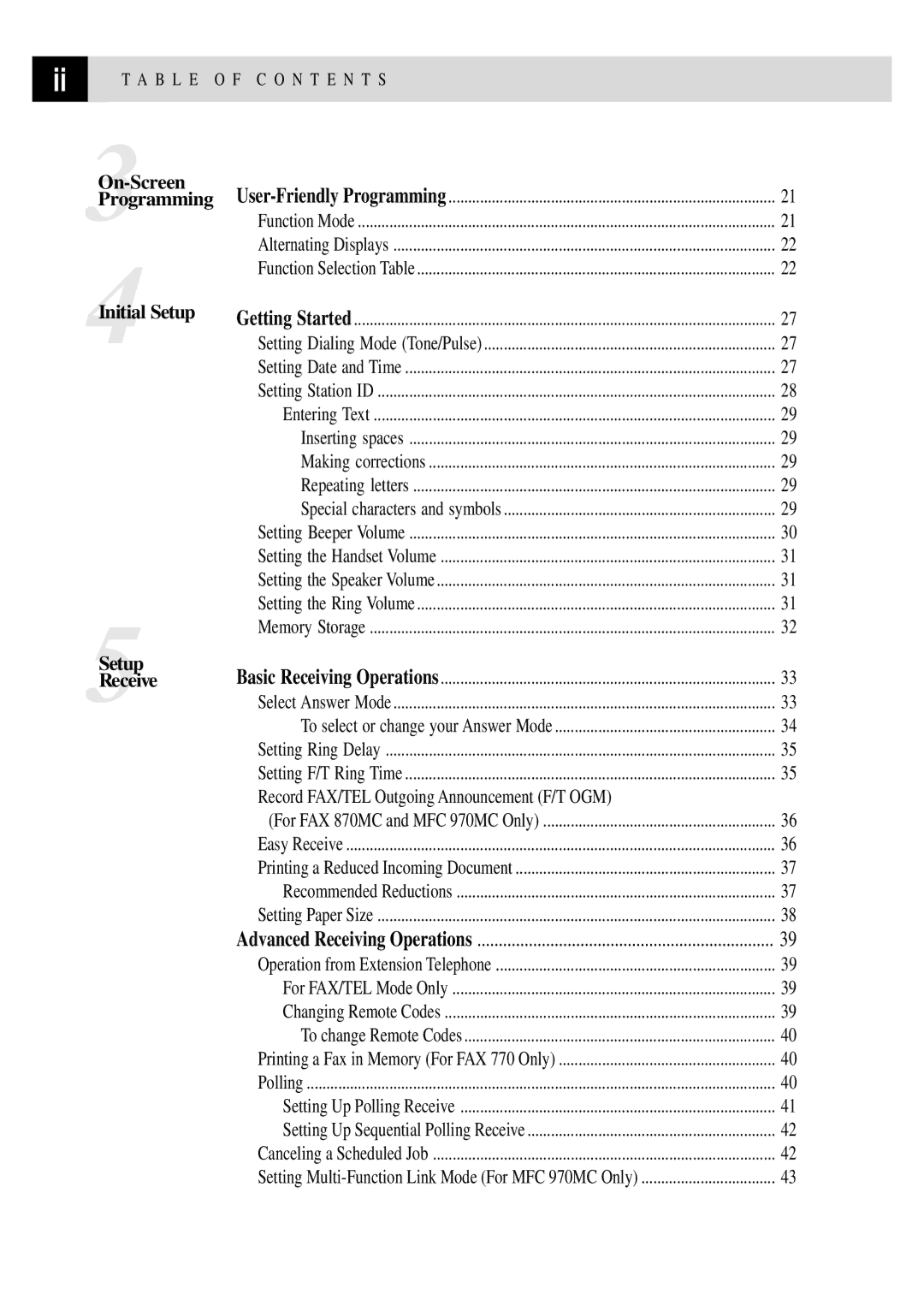 Brother FAX 770, FAX 870MC, FAX 750, MFC 970MC owner manual 4Initial Setup 