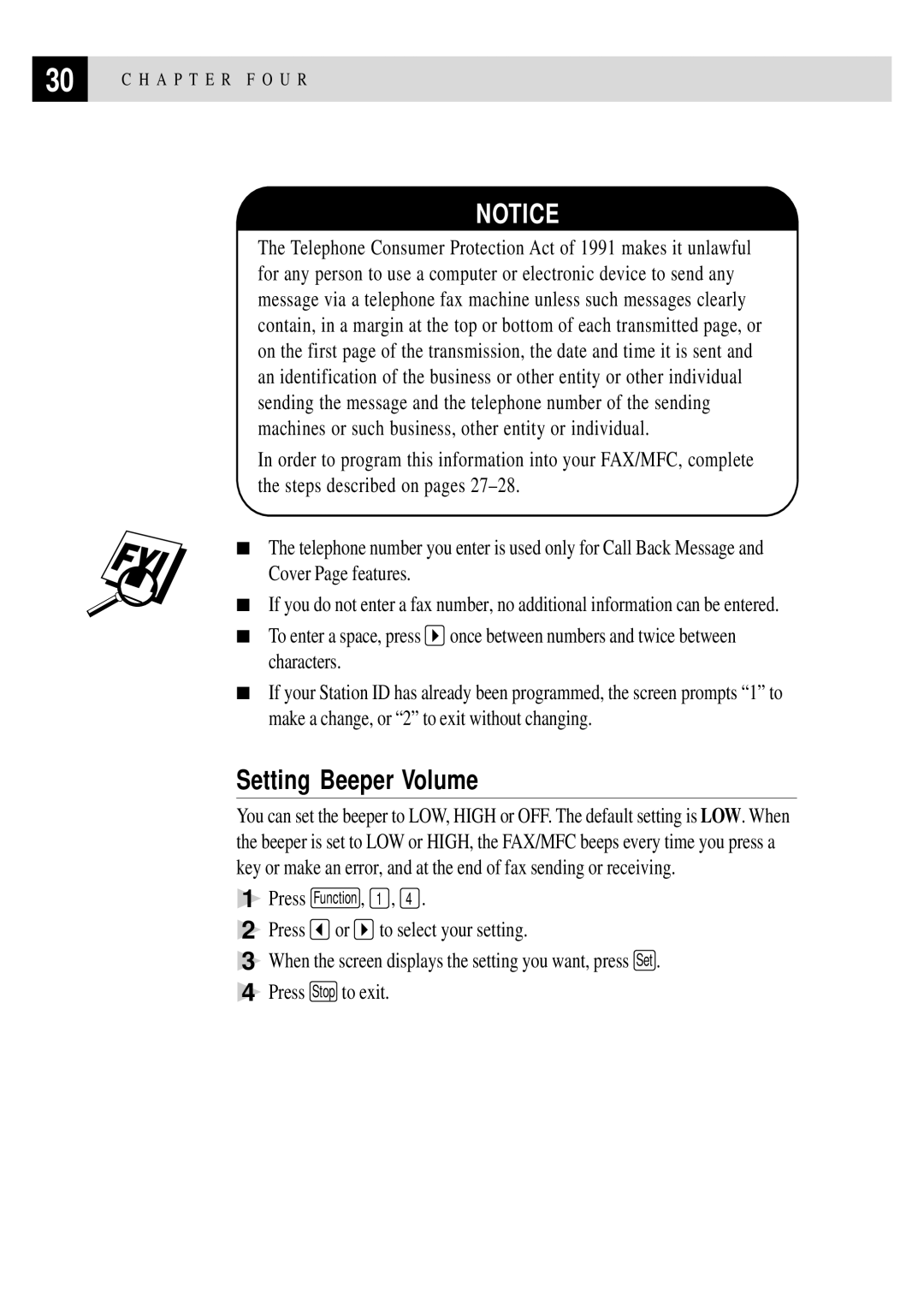 Brother FAX 770, FAX 870MC, FAX 750, MFC 970MC owner manual Setting Beeper Volume 