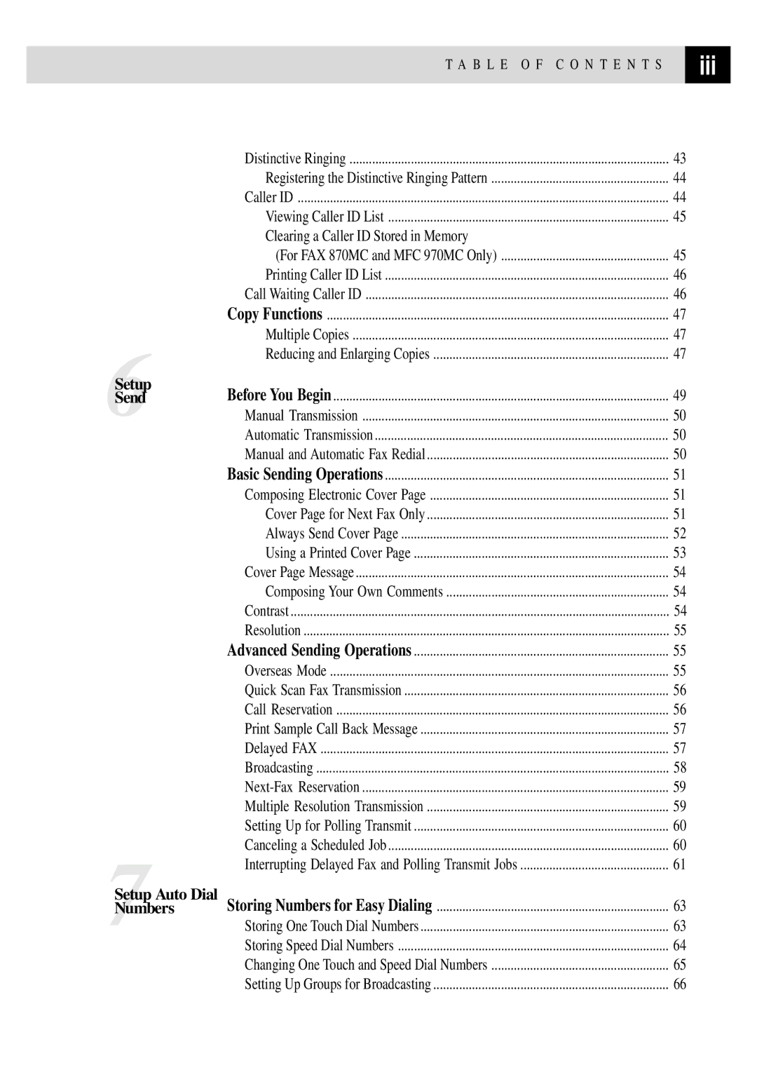 Brother FAX 870MC, FAX 770, FAX 750, MFC 970MC owner manual Iii 