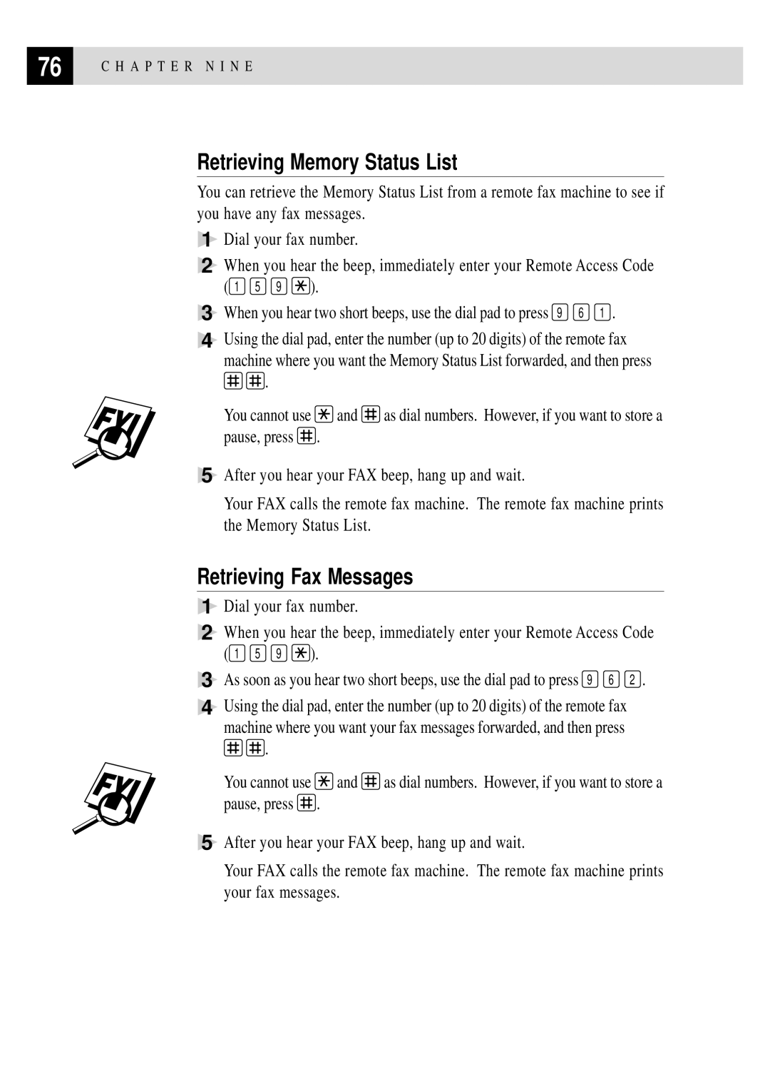 Brother FAX 750, FAX 770, FAX 870MC, MFC 970MC owner manual Retrieving Memory Status List, Retrieving Fax Messages 