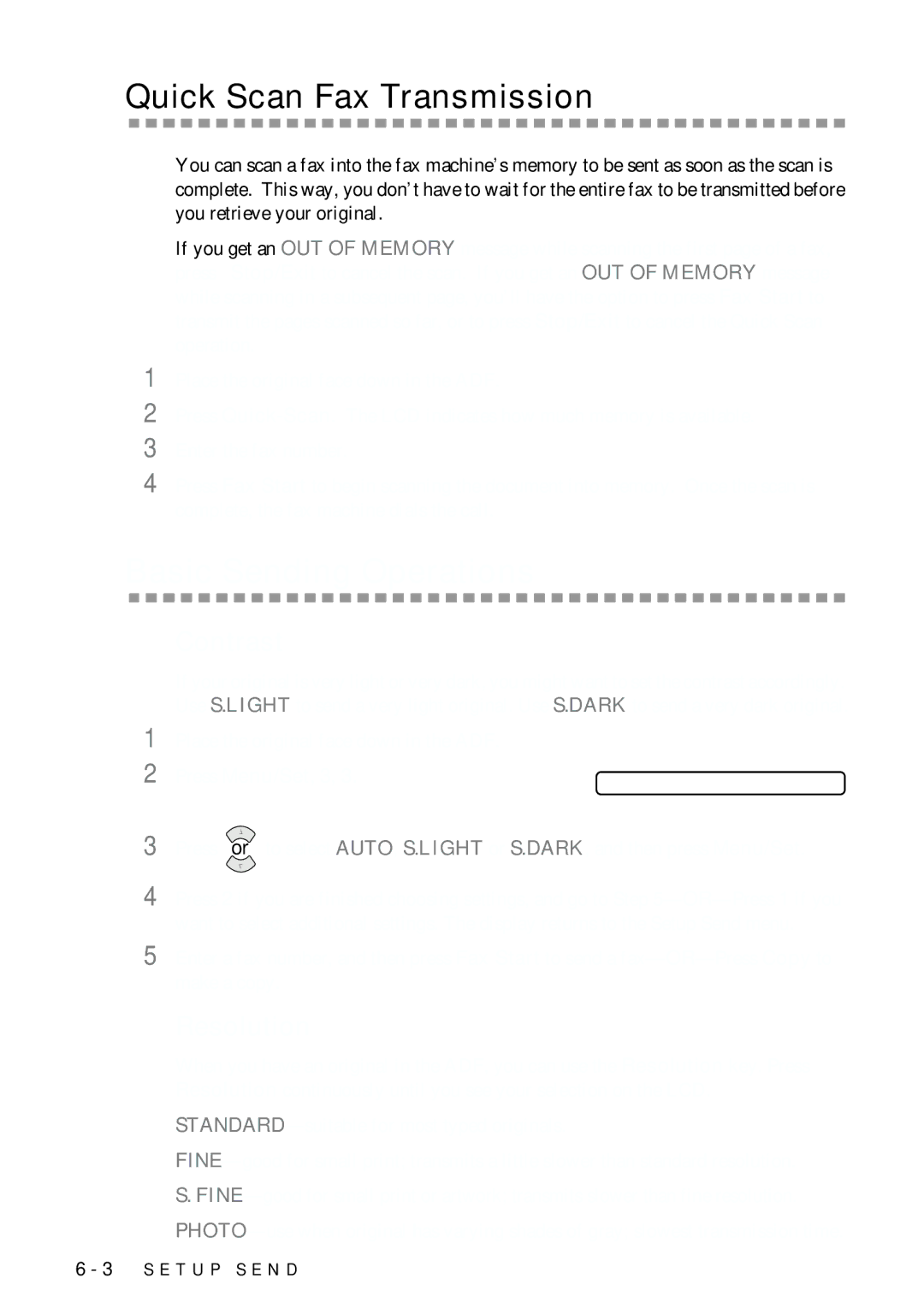 Brother FAX-775 owner manual Quick Scan Fax Transmission, Basic Sending Operations, Contrast, Resolution 