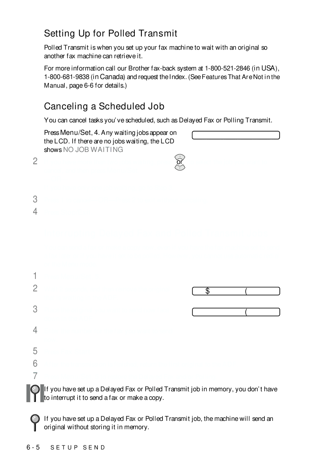 Brother FAX-775 Setting Up for Polled Transmit, Canceling a Scheduled Job, Cancel JOB, Insert Original, Press Fax Start 