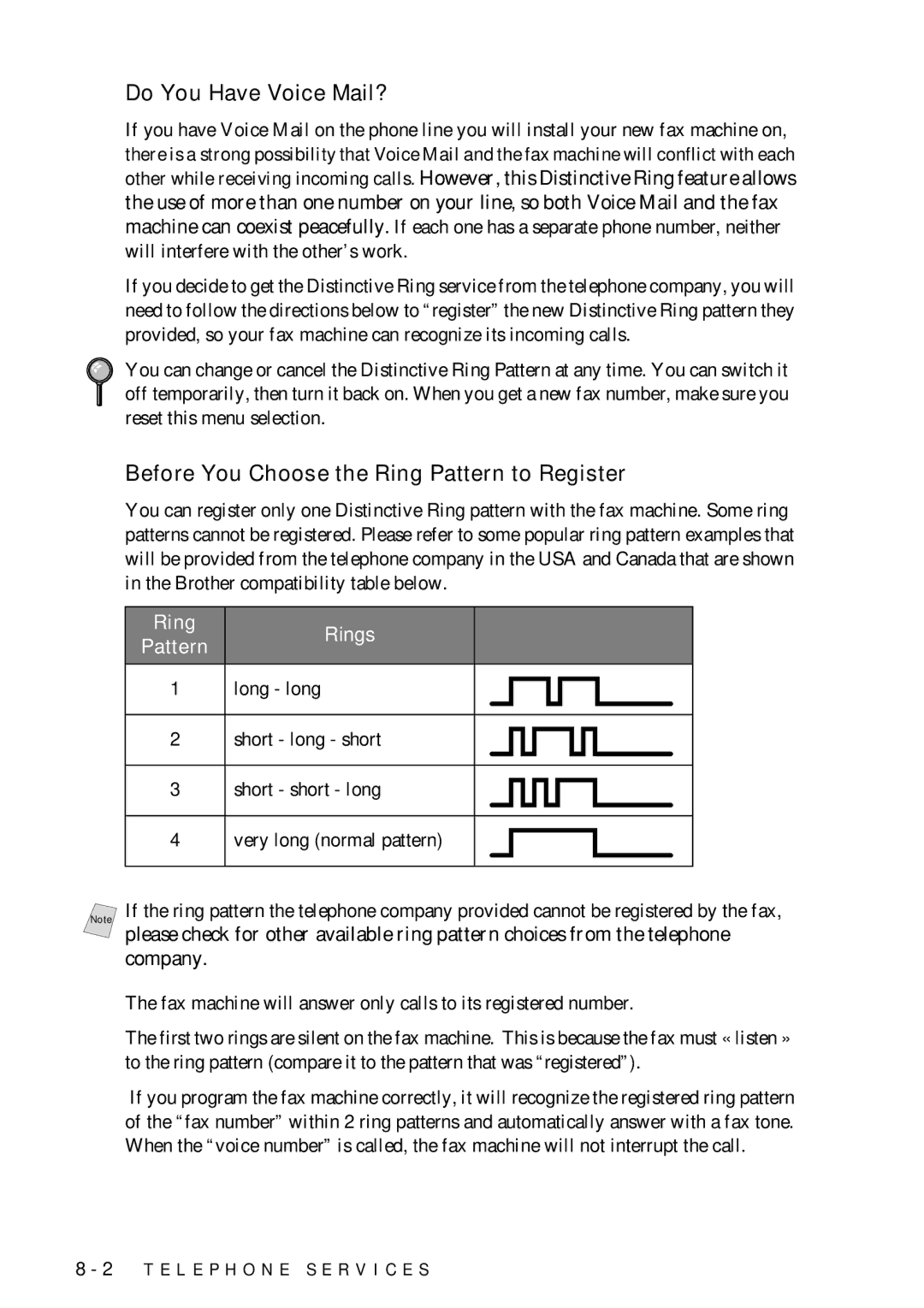 Brother FAX-775 owner manual Do You Have Voice Mail?, Before You Choose the Ring Pattern to Register 