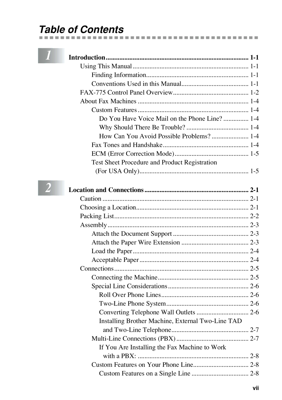 Brother FAX-775 owner manual Table of Contents 