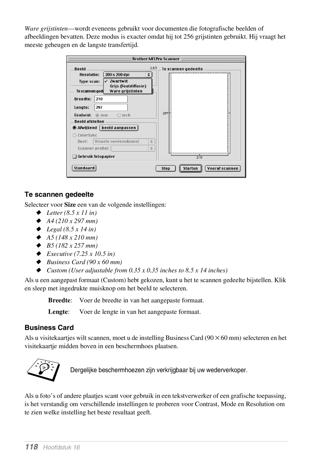 Brother MFC-9070, FAX-8070P manual Te scannen gedeelte, Business Card 