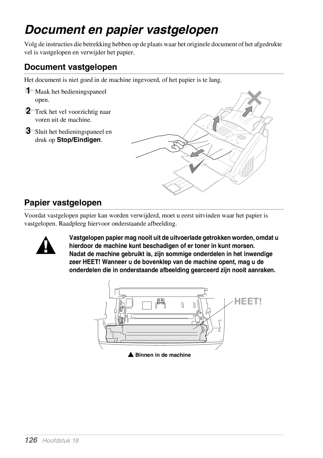 Brother MFC-9070, FAX-8070P manual Document en papier vastgelopen, Document vastgelopen, Papier vastgelopen 