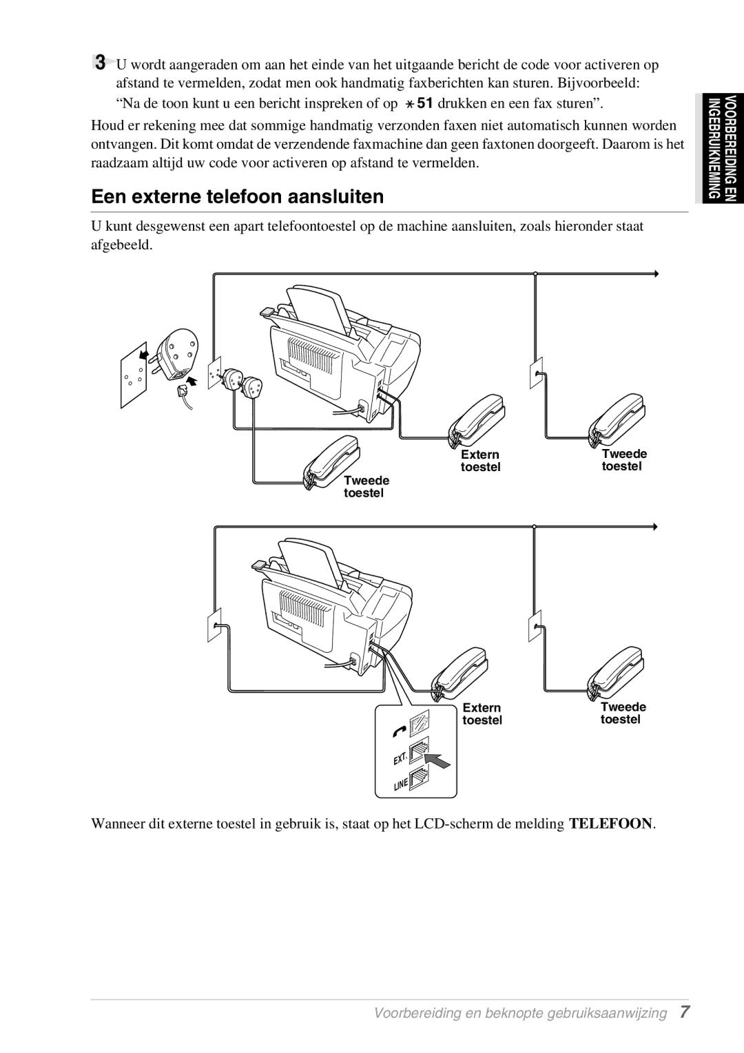 Brother FAX-8070P, MFC-9070 manual Een externe telefoon aansluiten 