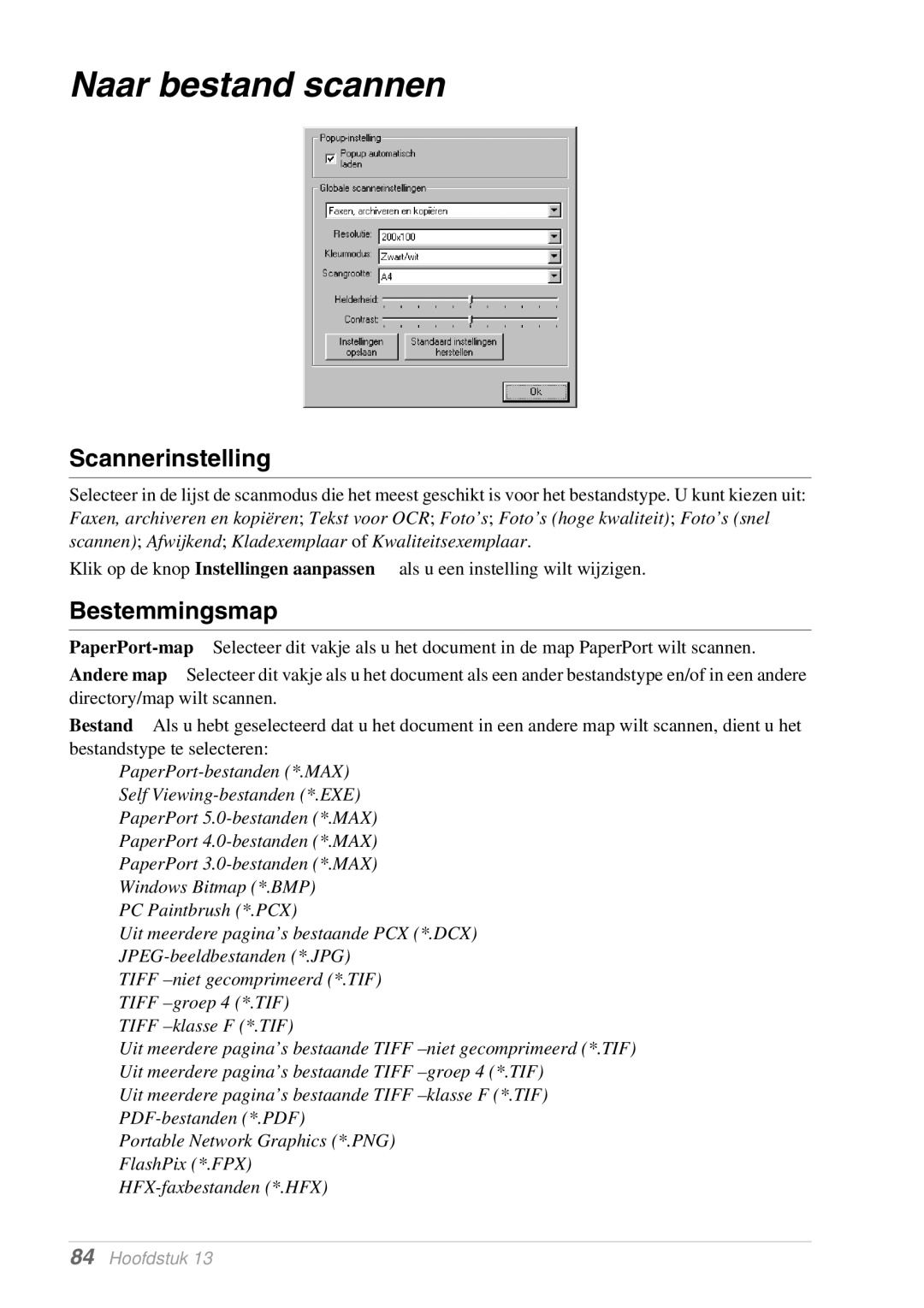 Brother MFC-9070, FAX-8070P manual Naar bestand scannen, Scannerinstelling, Bestemmingsmap 