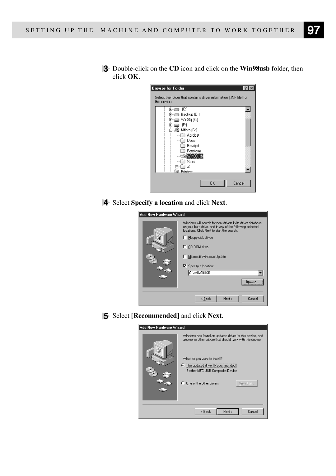 Brother MFC-9650, FAX-8350P owner manual Select Specify a location and click Next 