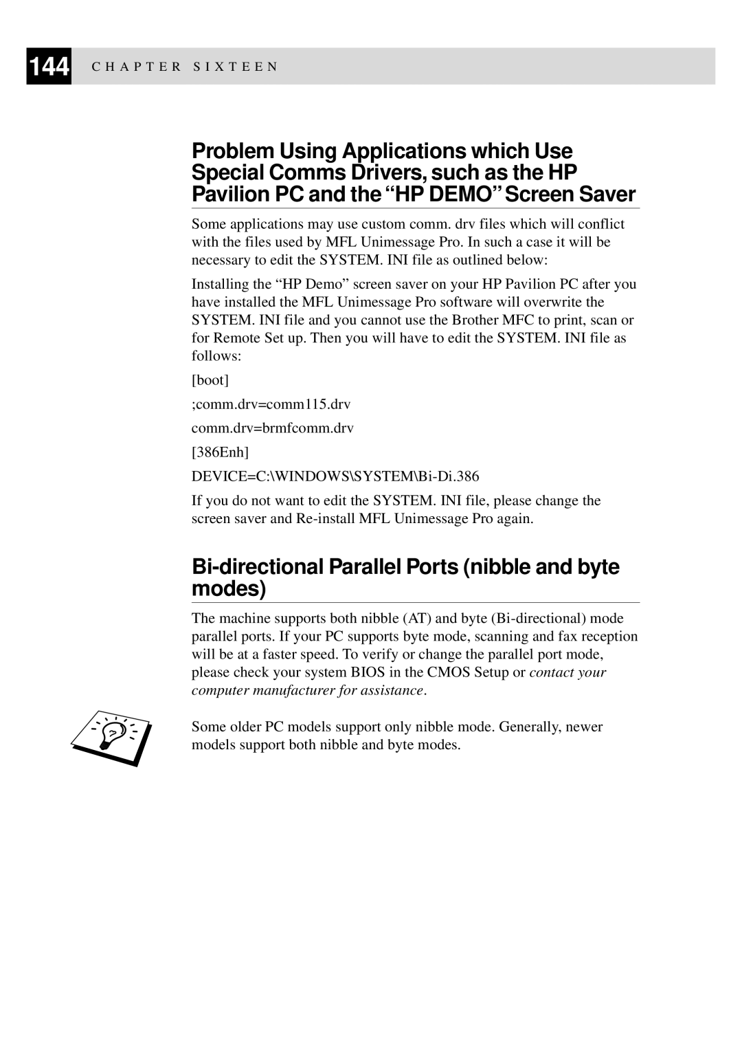 Brother FAX-8350P, MFC-9650 owner manual Bi-directional Parallel Ports nibble and byte modes 