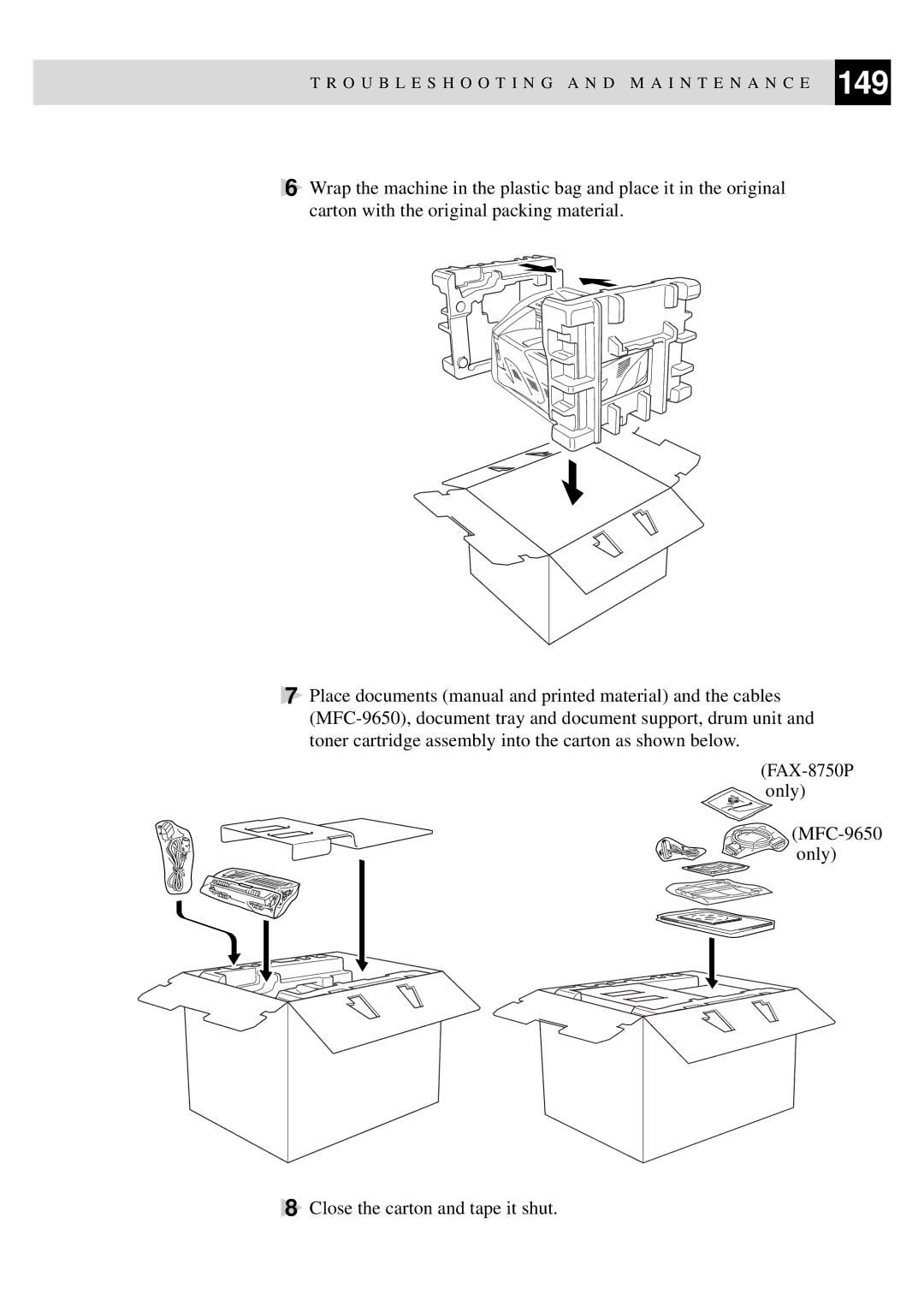 Brother MFC-9650, FAX-8350P owner manual Troubleshooting a N D M a I N T E N a N C E 