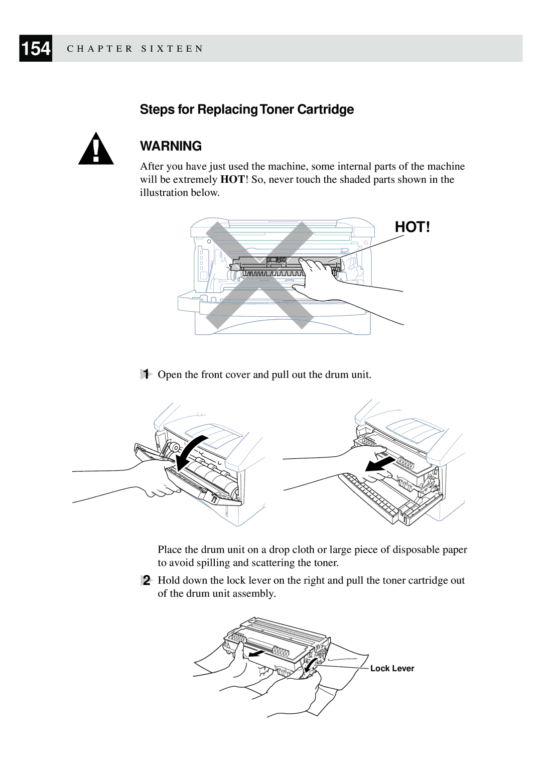 Brother FAX-8350P, MFC-9650 owner manual Steps for Replacing Toner Cartridge 