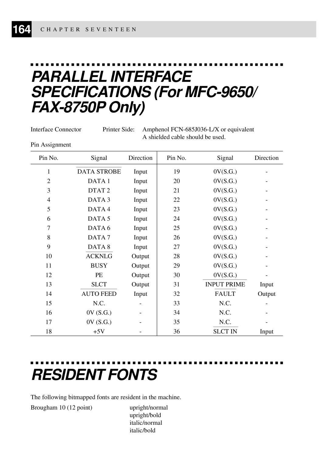 Brother FAX-8350P owner manual Parallel Interface, Specifications For MFC-9650 FAX-8750P Only 